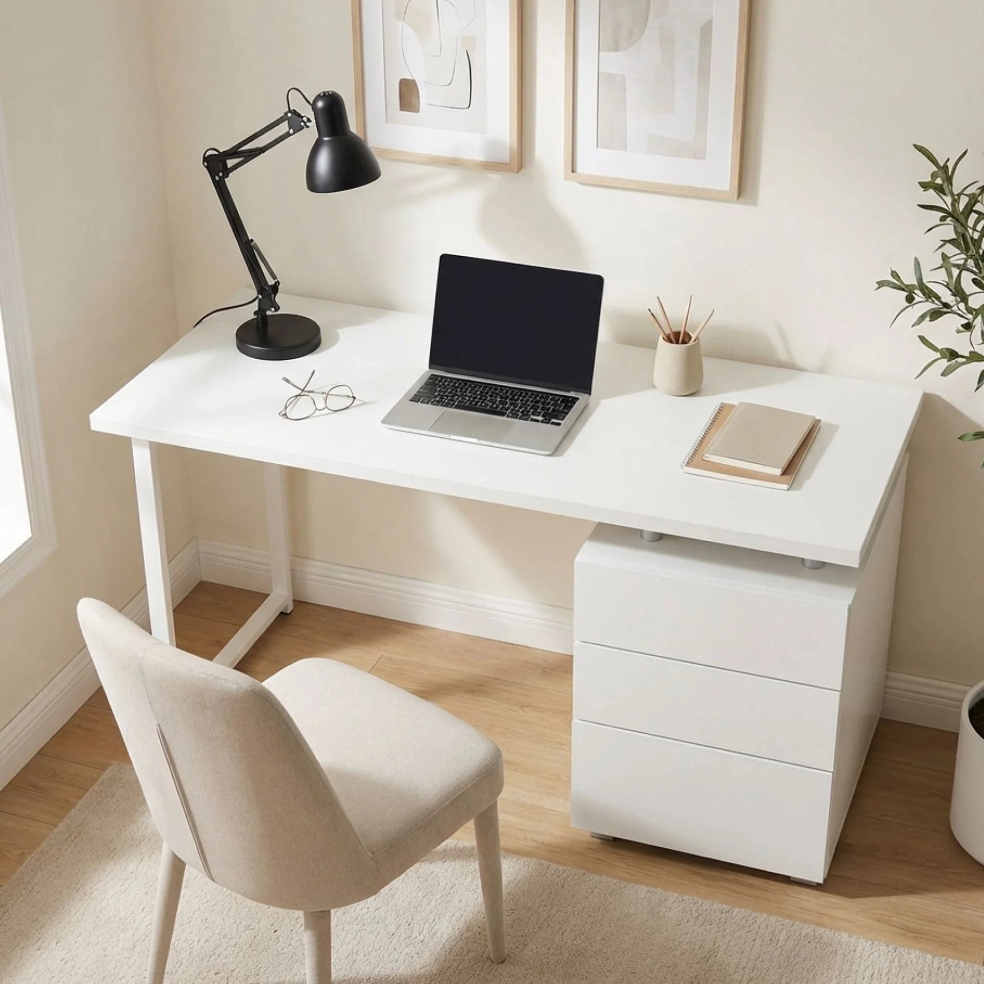 Karter Computer Desk with Drawers - White