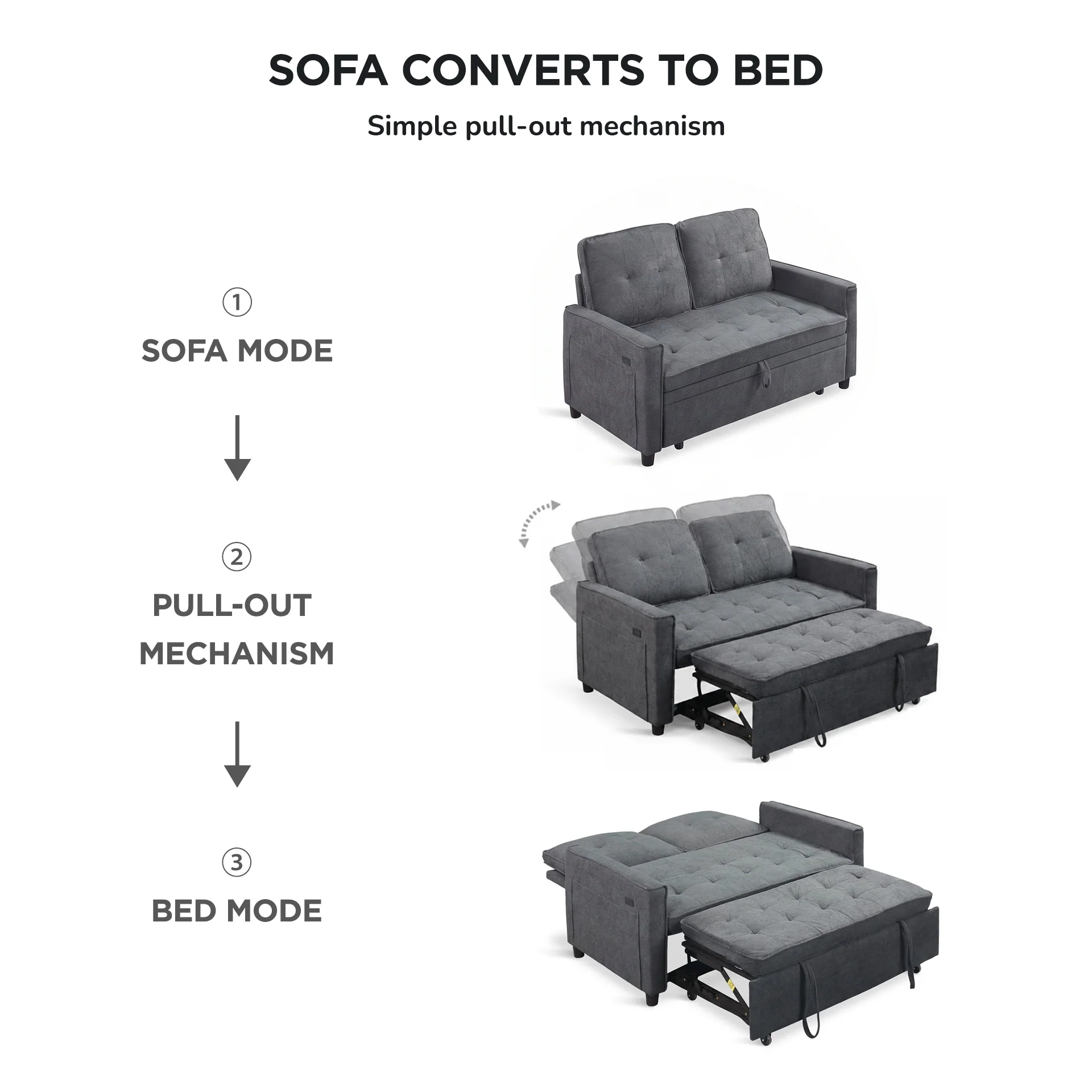 Kauri Boucle 2 Seater Sofa Bed - Dark Grey - Image 2