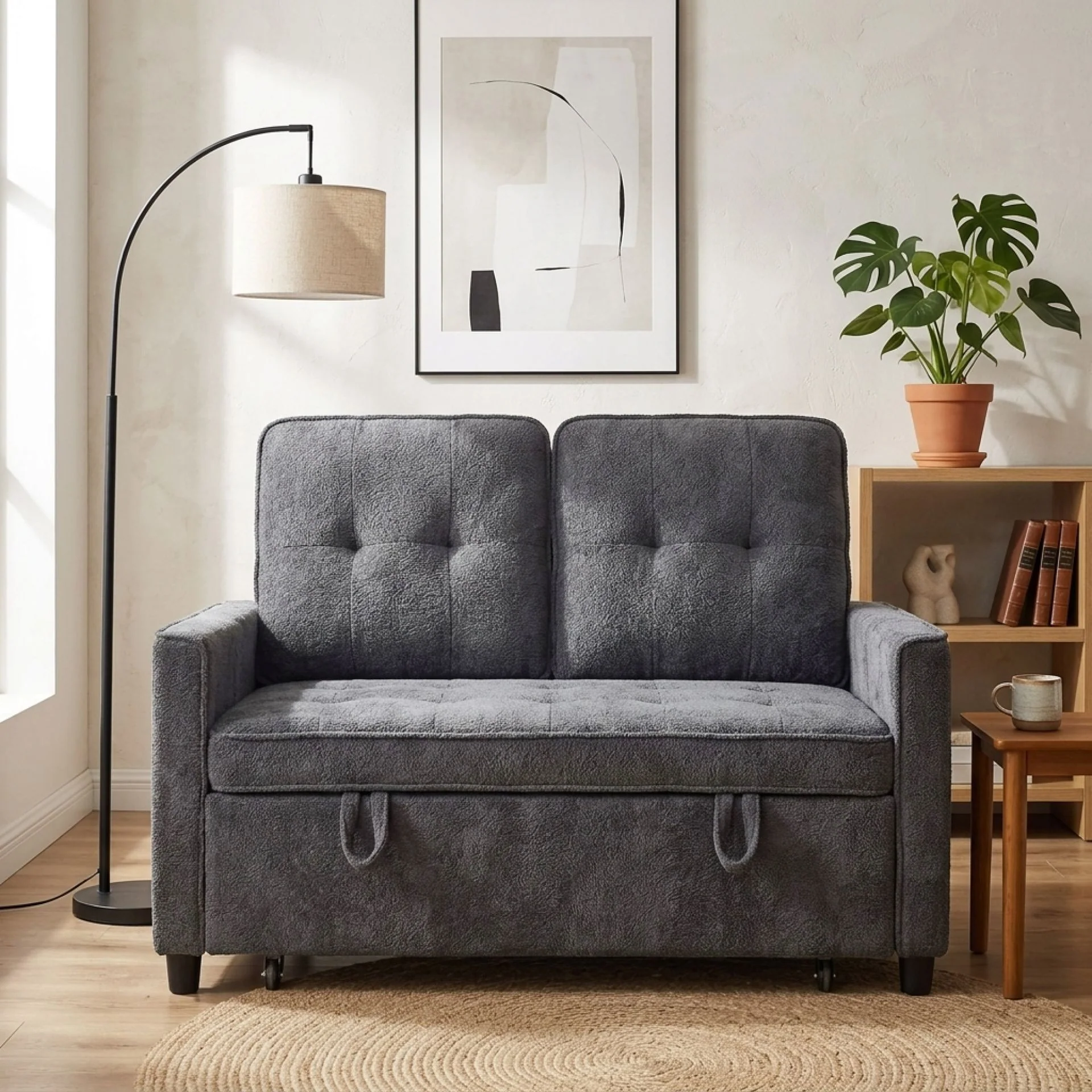 Kauri Boucle 2 Seater Sofa Bed - Dark Grey - Image 6