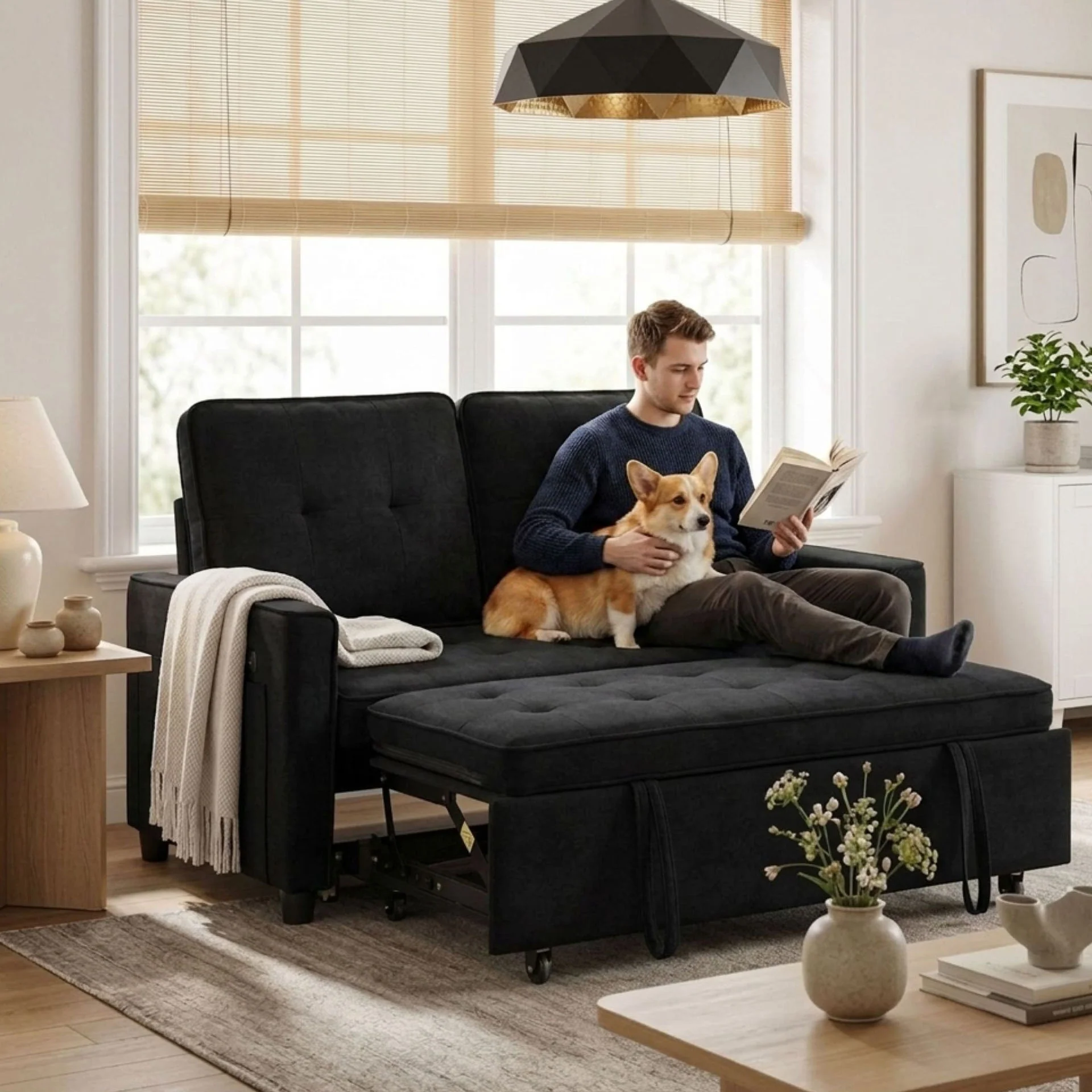 Kauri Boucle 2 Seater Sofa Bed - Black - Image 3