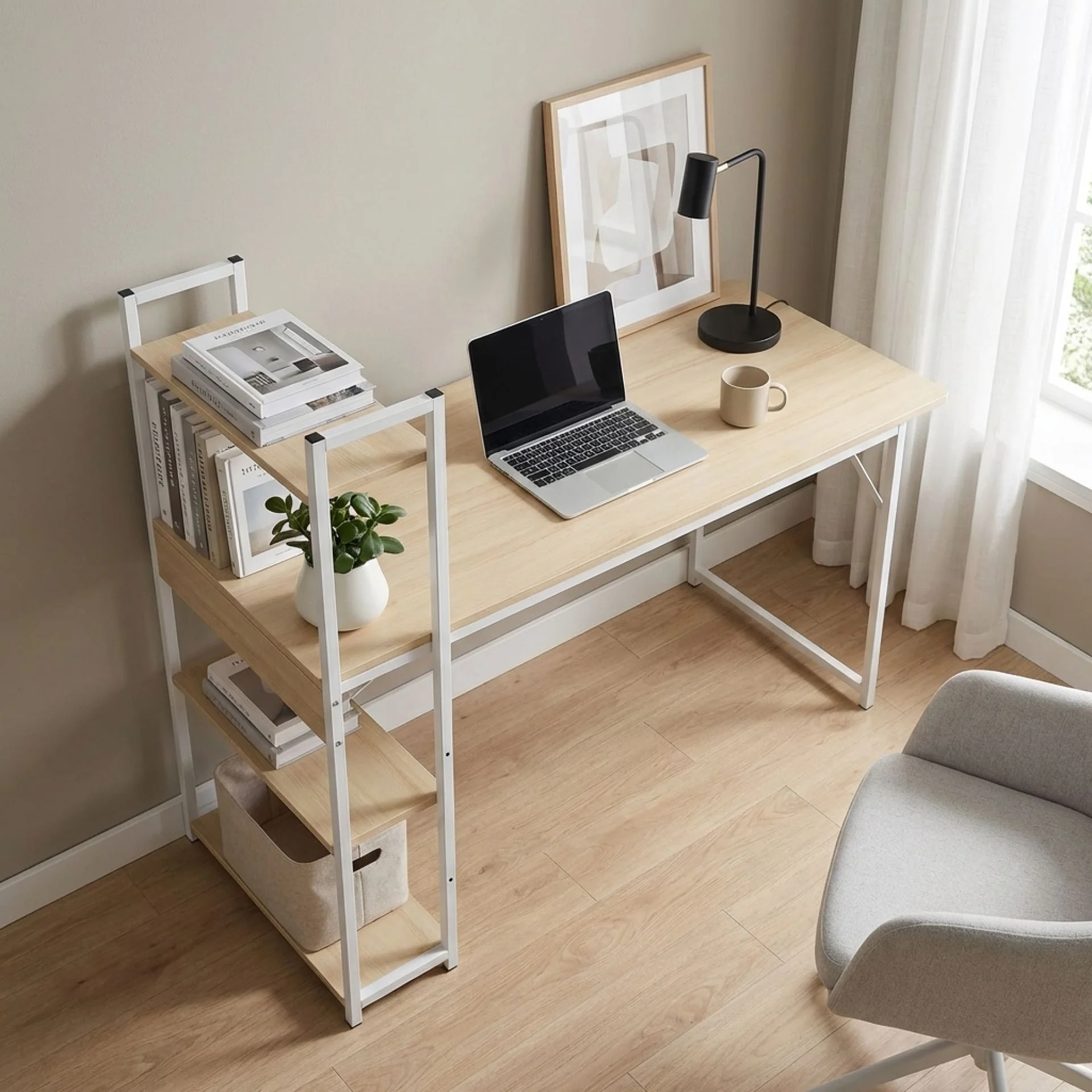Kendahl 120cm Computer Desk with Bookshelf - White - Image 3