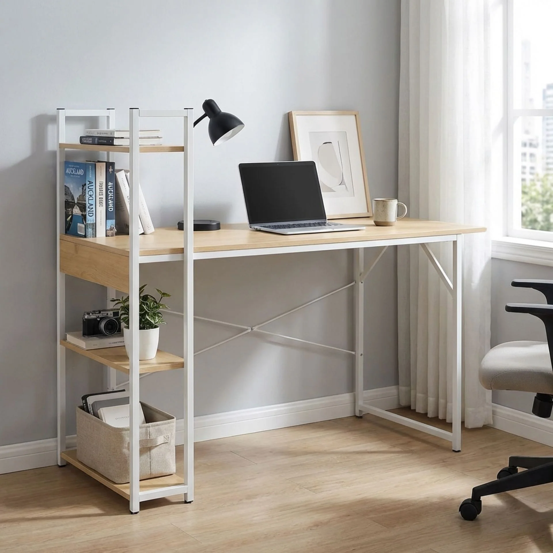 Kendahl 120cm Computer Desk with Bookshelf - White - Image 4
