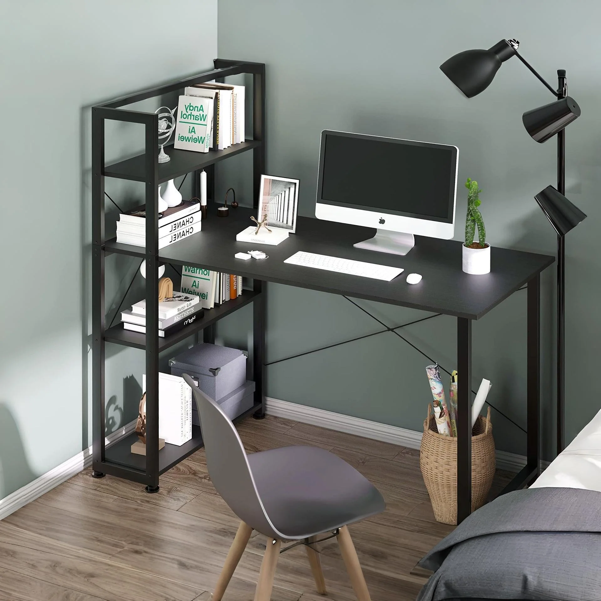 Kevin 120cm Computer Desk with Bookshelf - Black - Image 2