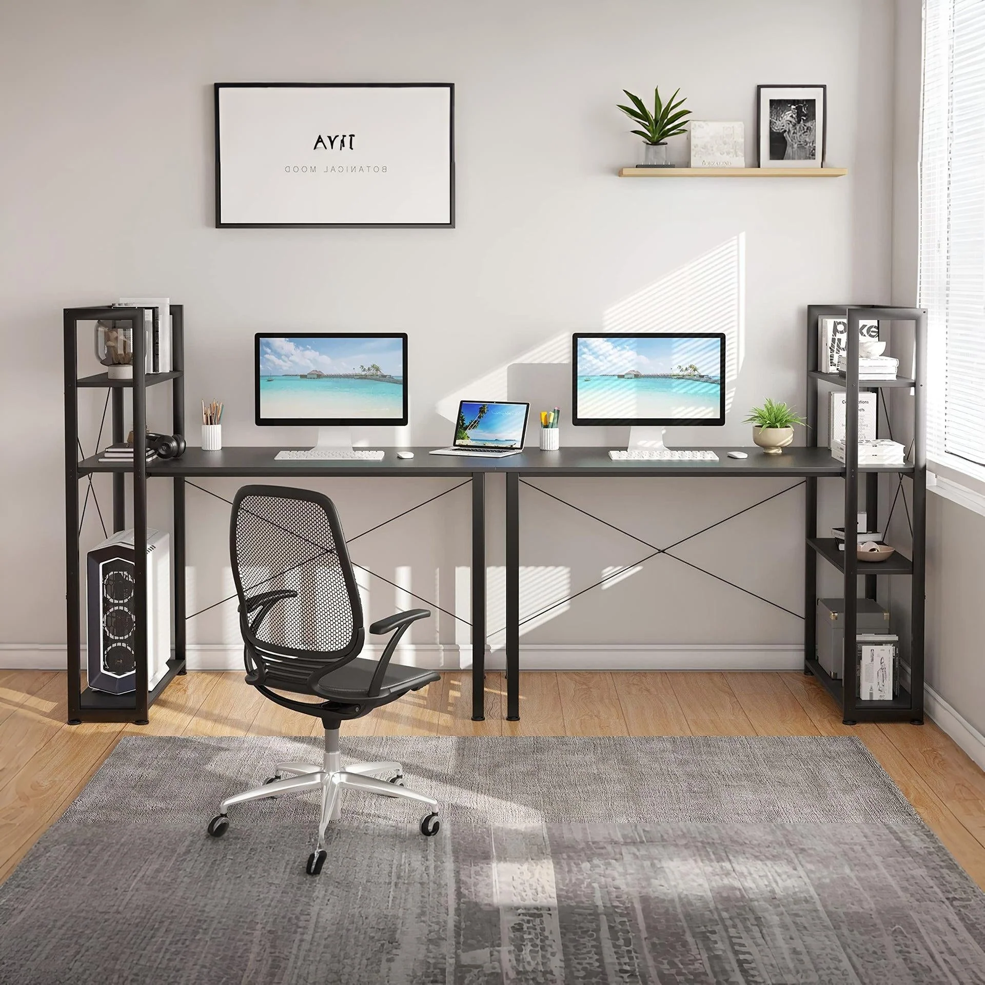 Kevin 120cm Computer Desk with Bookshelf - Black - Image 3
