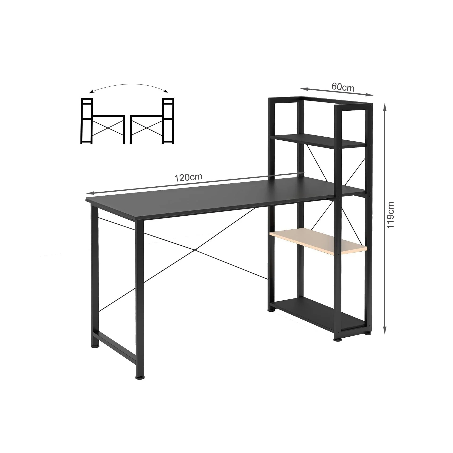 Kevin 120cm Computer Desk with Bookshelf - Black - Image 7