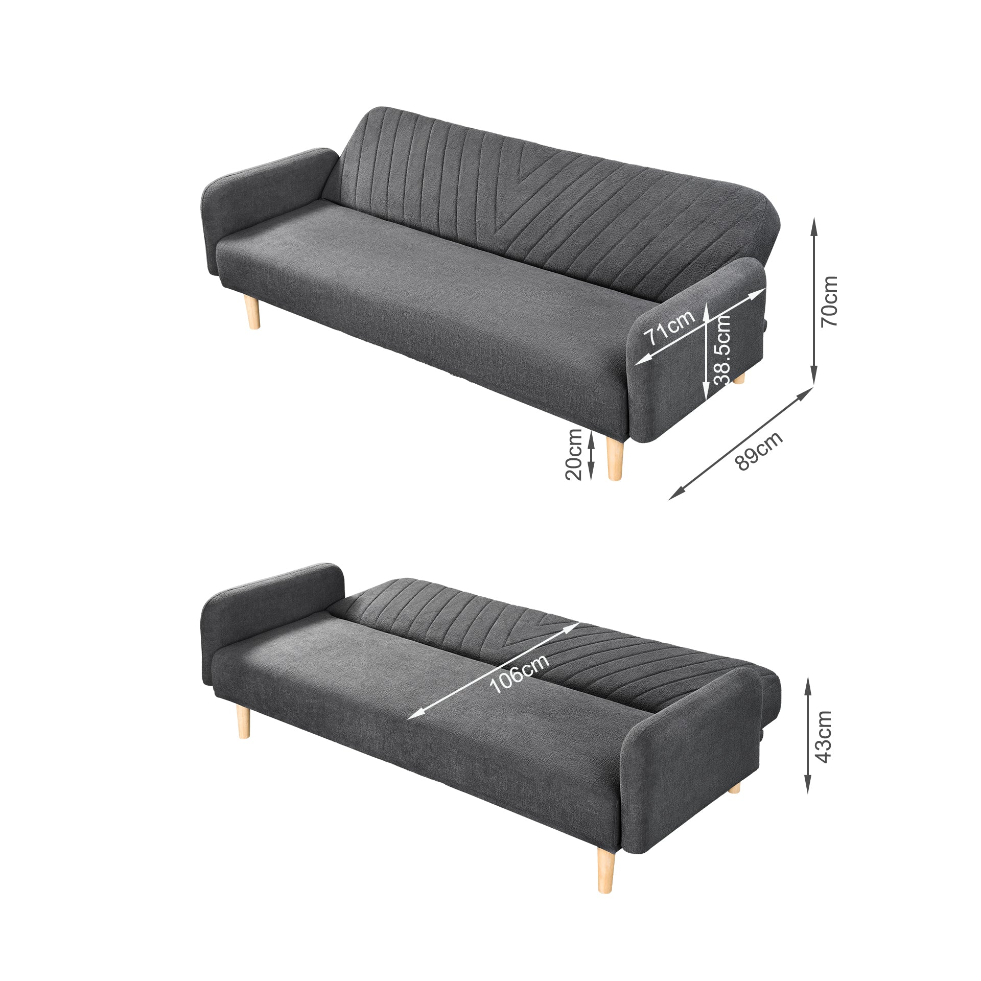 Kiri 3 Seater Sofa Bed - Grey - Image 22