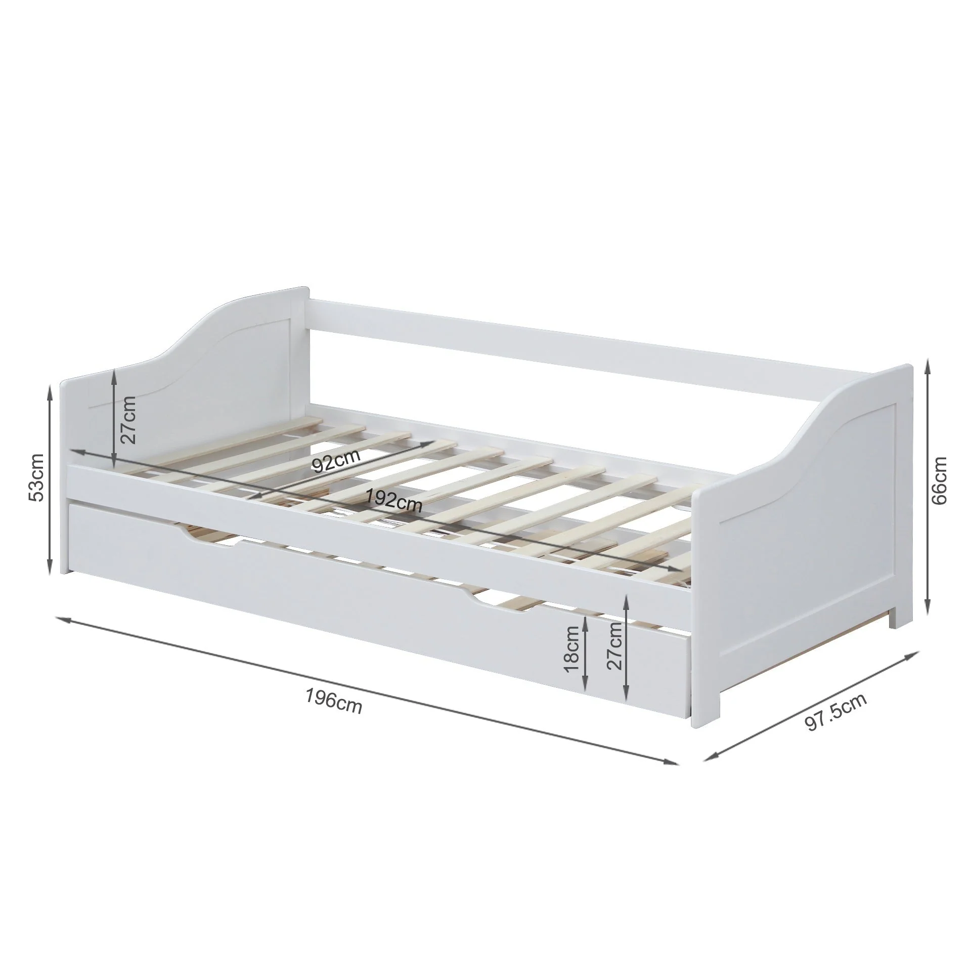 Laila Single Wooden Trundle Bed Frame - White - Image 13
