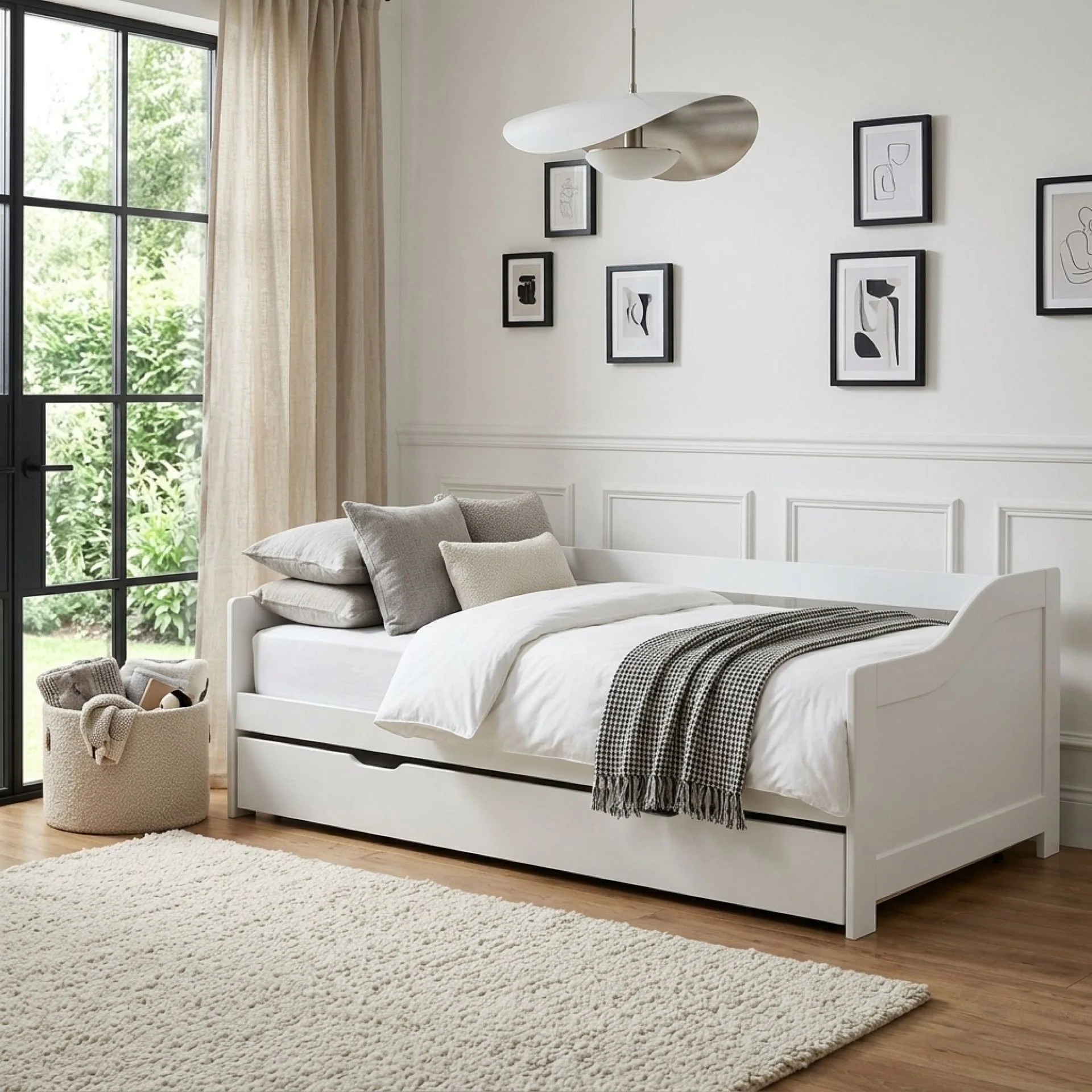 Laila Single Wooden Trundle Bed Frame - White - Image 3