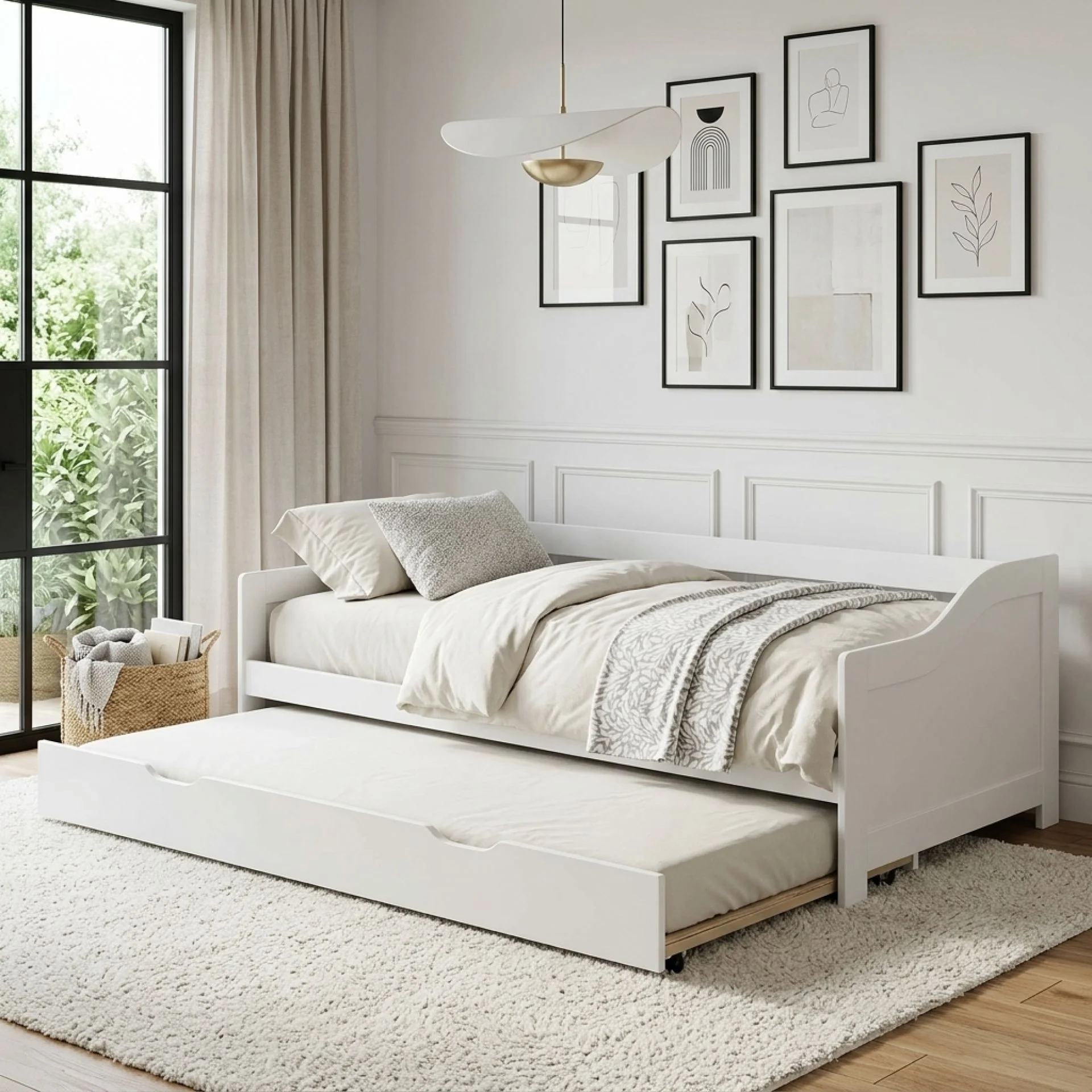 Laila Single Wooden Trundle Bed Frame - White - Image 4