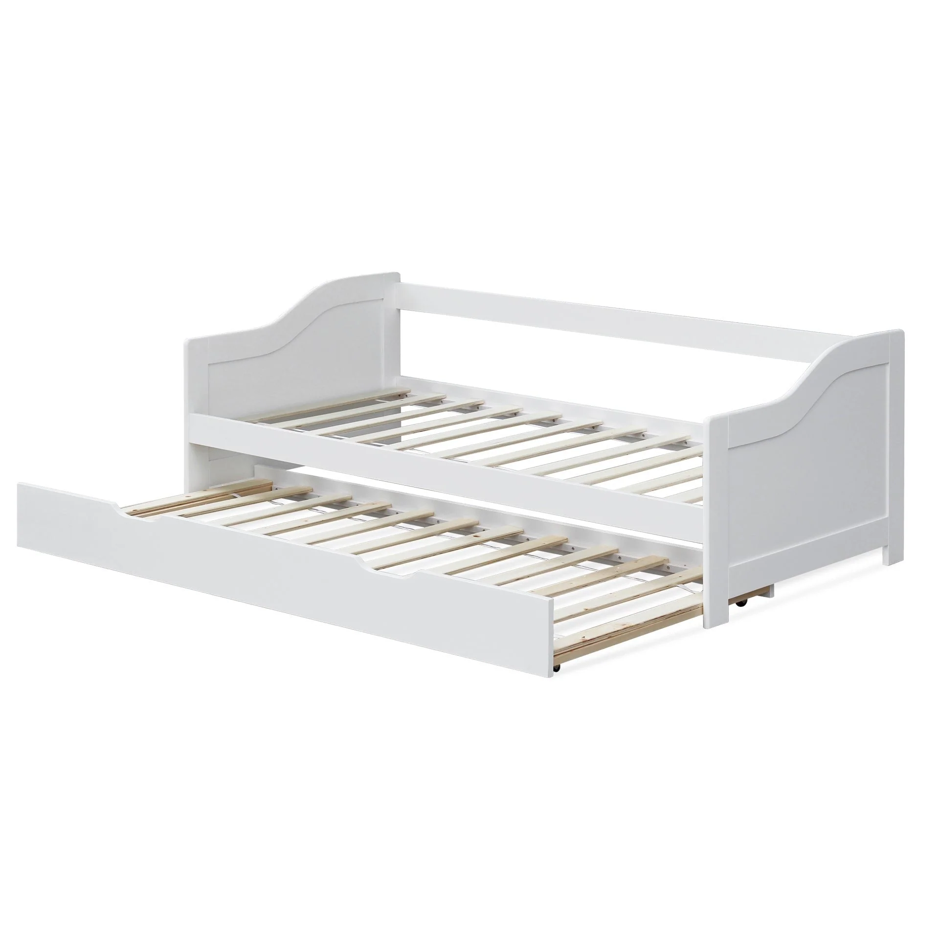 Laila Single Wooden Trundle Bed Frame - White - Image 9