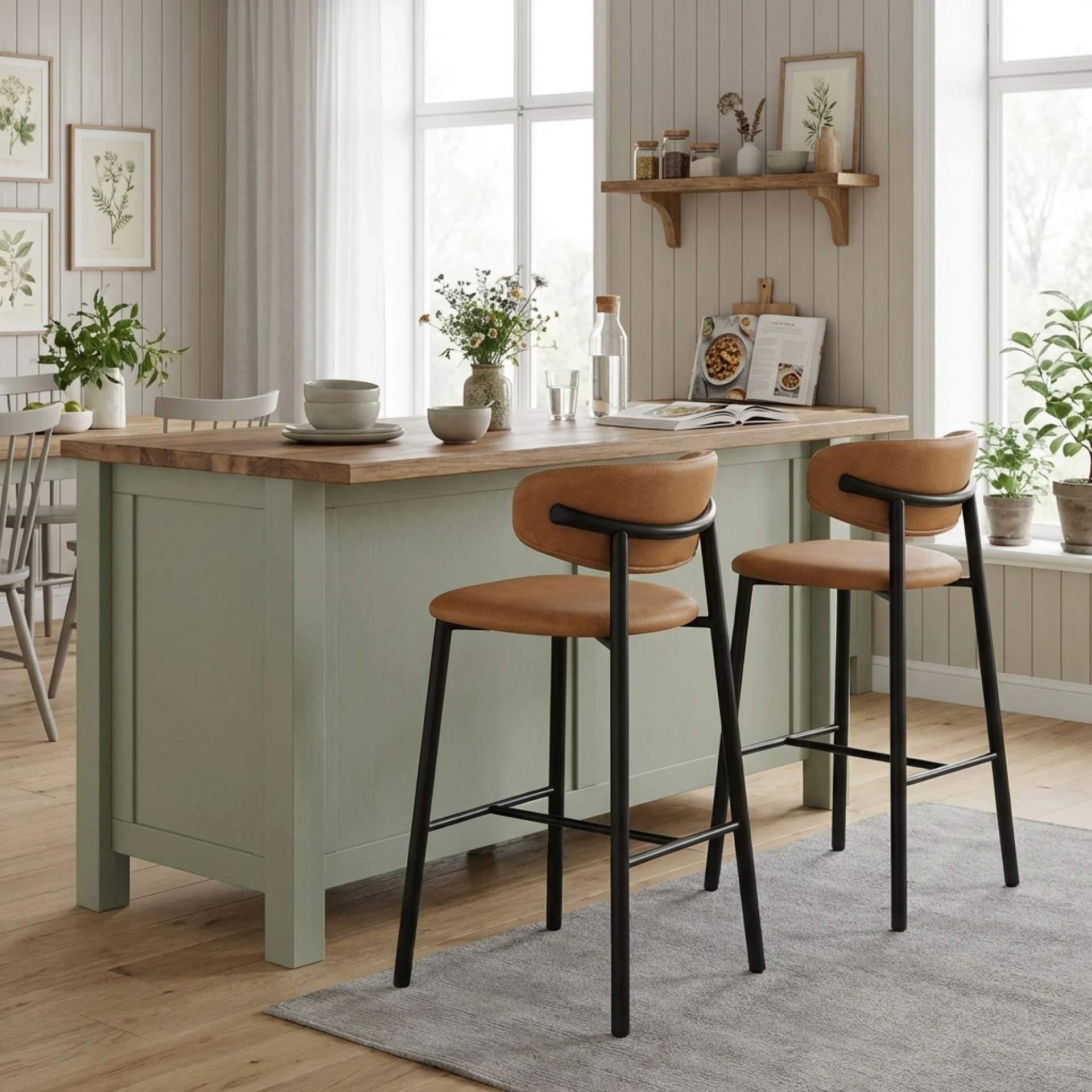 Lark Fabric Bar Stool - Set of 2 - Camel - Image 2