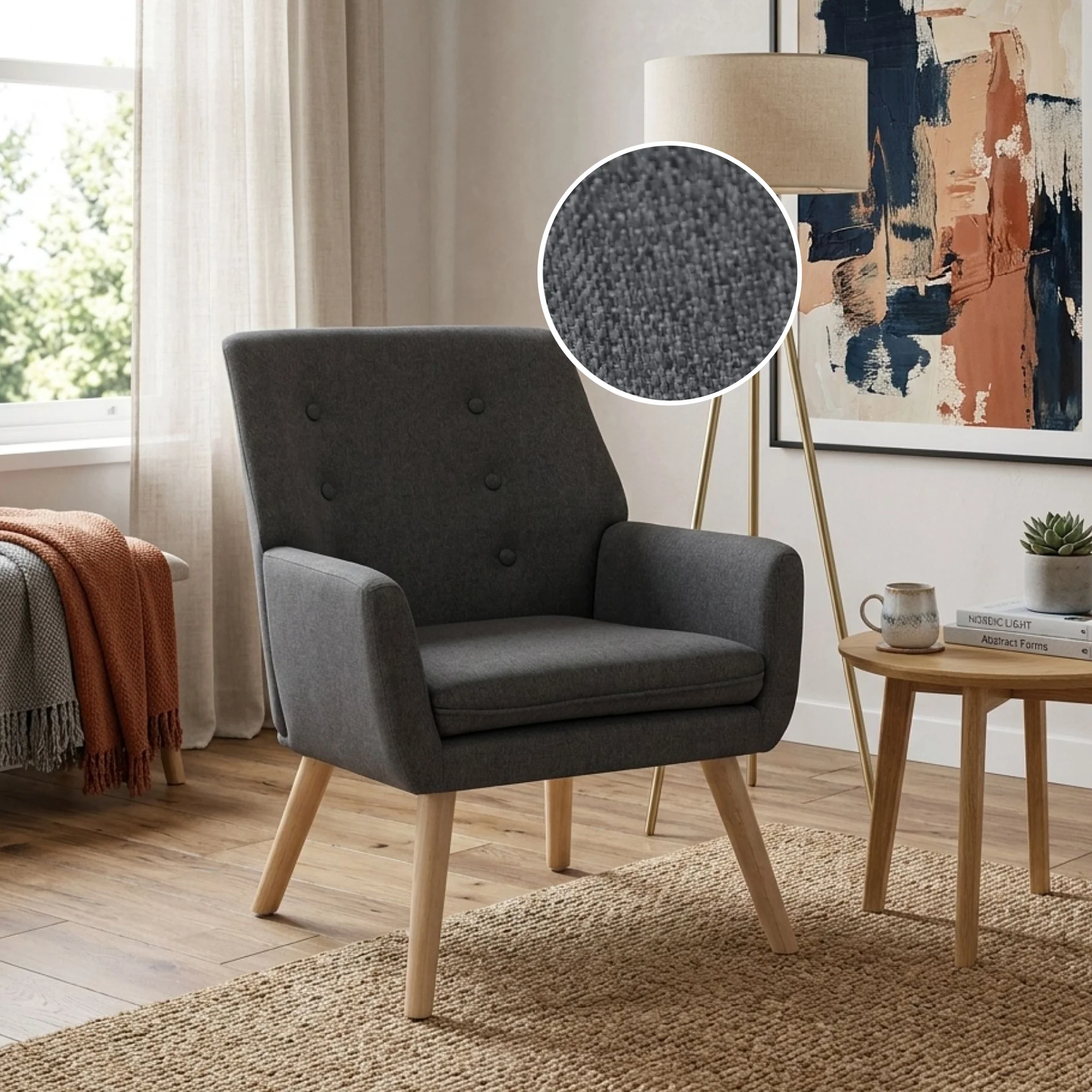 Lina Linen Armchair - Dark Grey - Image 2