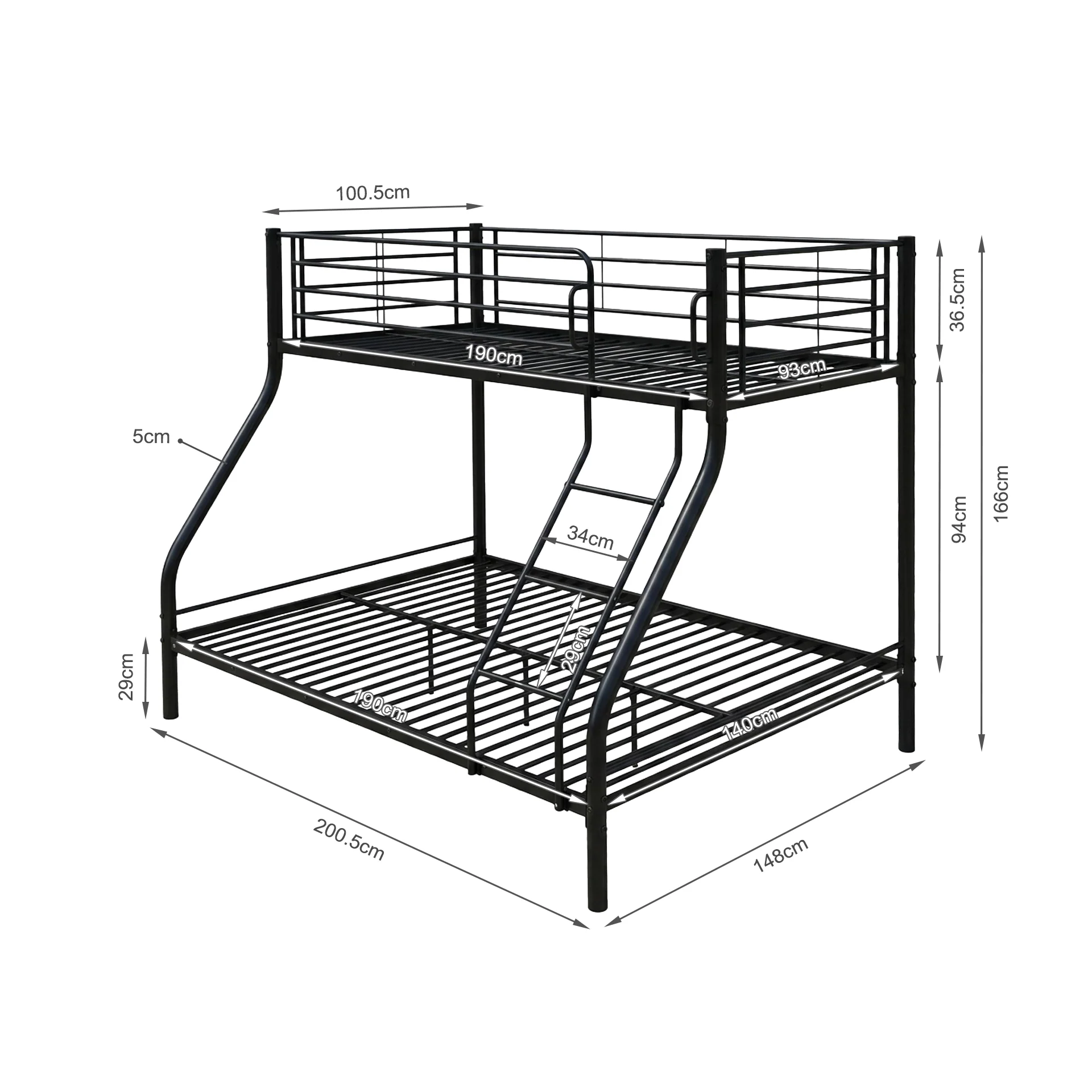 Link Metal Triple Bunk Bed Frame - Black - Image 16