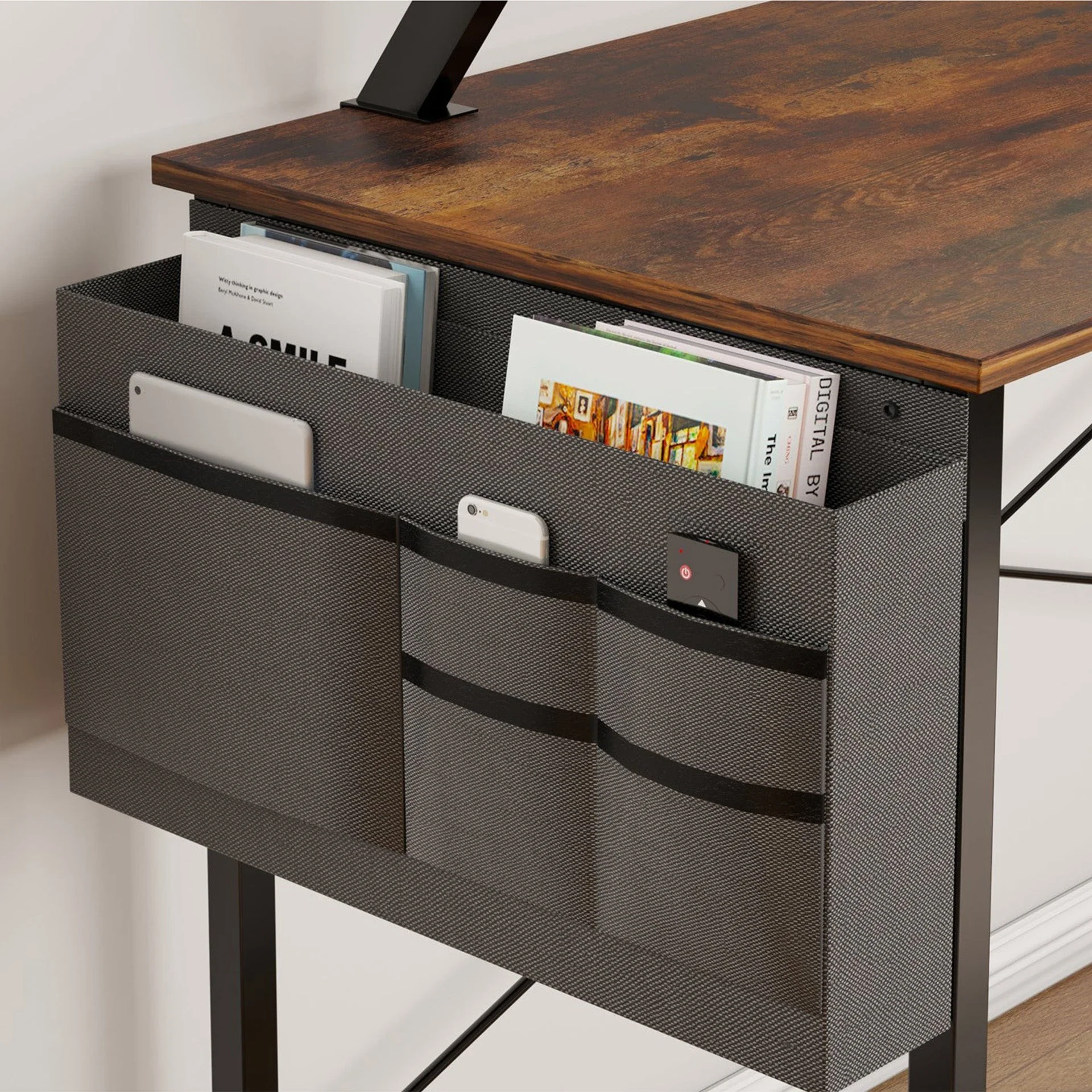 Logan 100cm Computer Desk with Storage Bag - Rustic Brown - Image 7