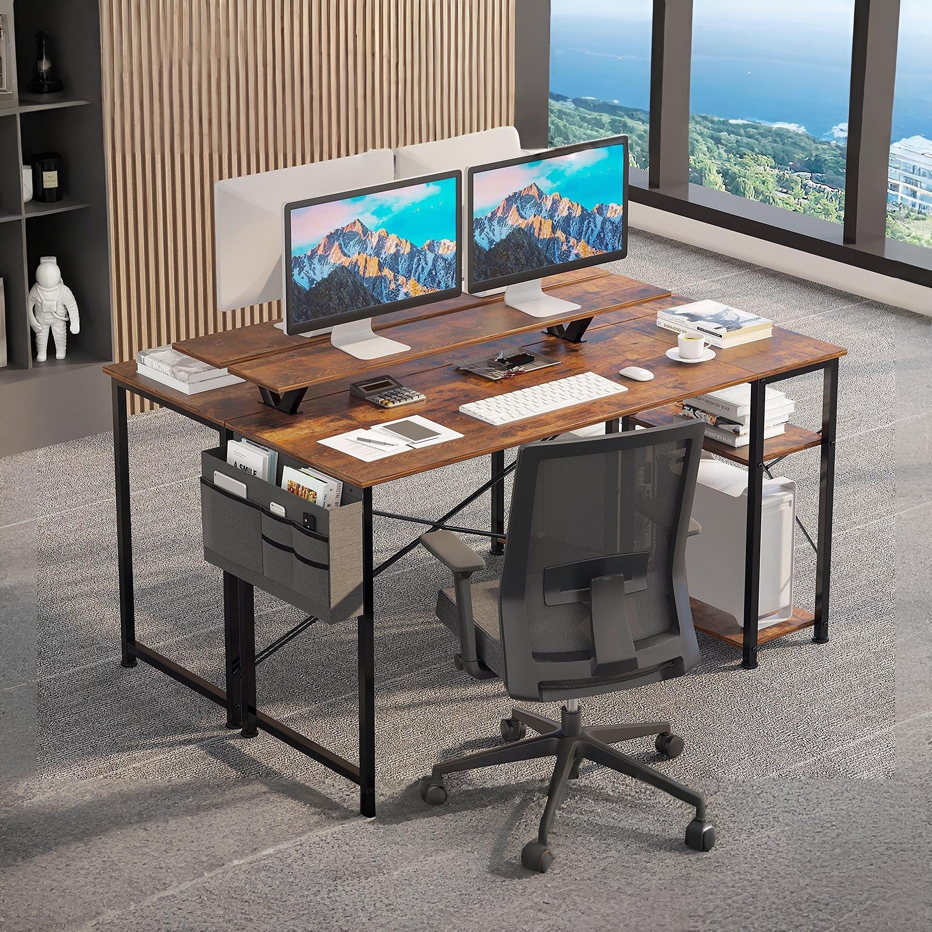 Logan 140cm Computer Desk with Storage Bag - Rustic Brown - Image 2