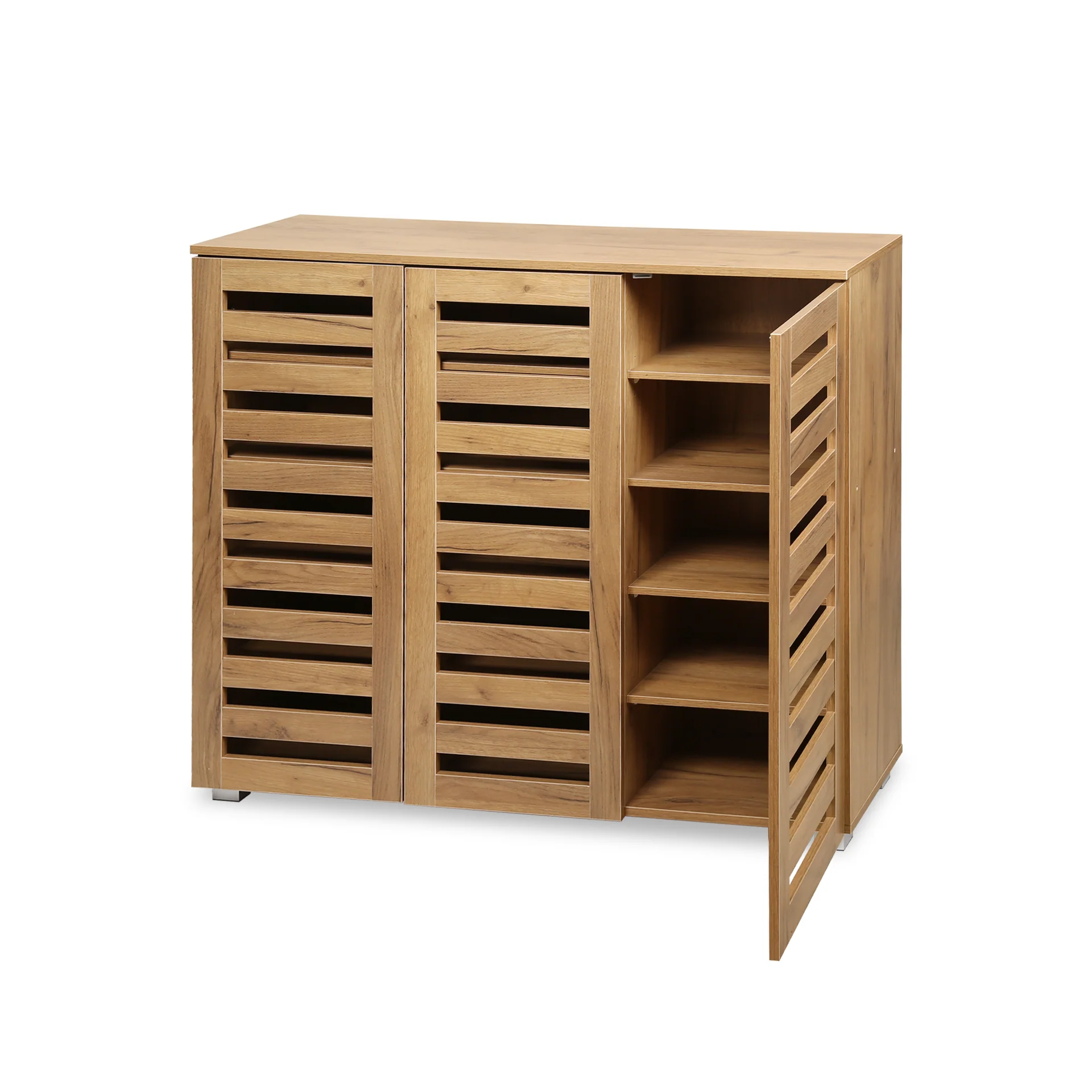 Loma 3 Door Shoe Cabinet Storage Rack - Dark Oak - Image 16