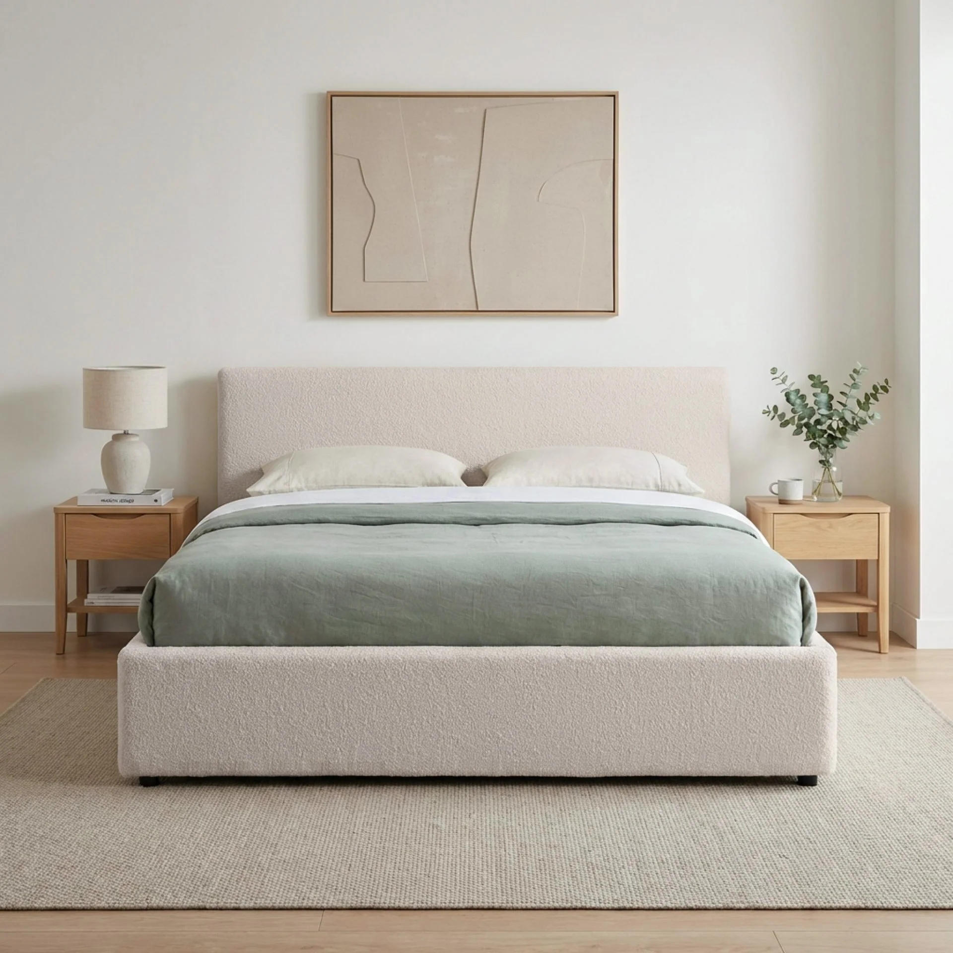 Lifteo Boucle Queen Gas Lift Bed Frame - Beige - Image 3