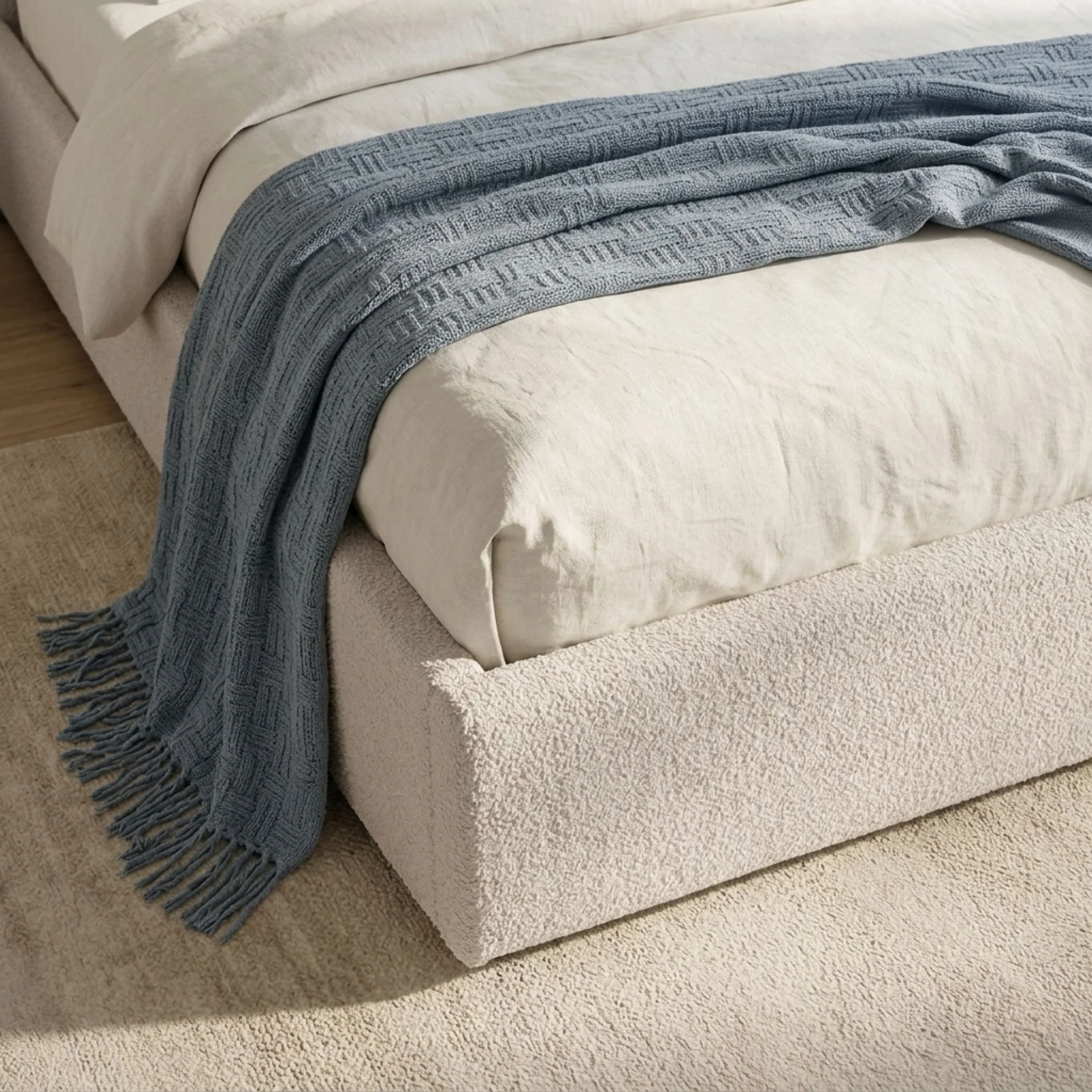 Lifteo Boucle Queen Gas Lift Bed Frame - Beige - Image 5