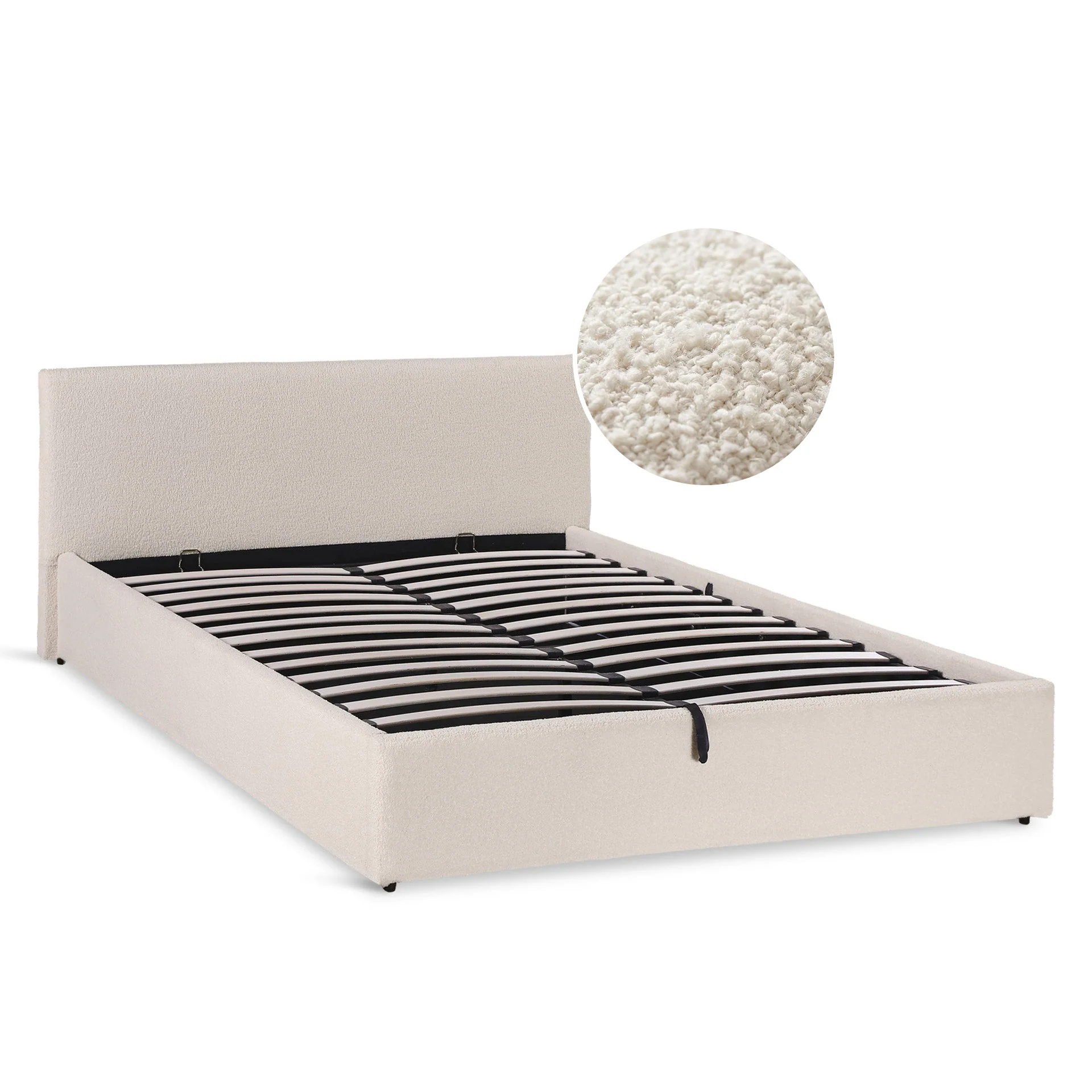 Lifteo Boucle Queen Gas Lift Bed Frame - Beige - Image 8