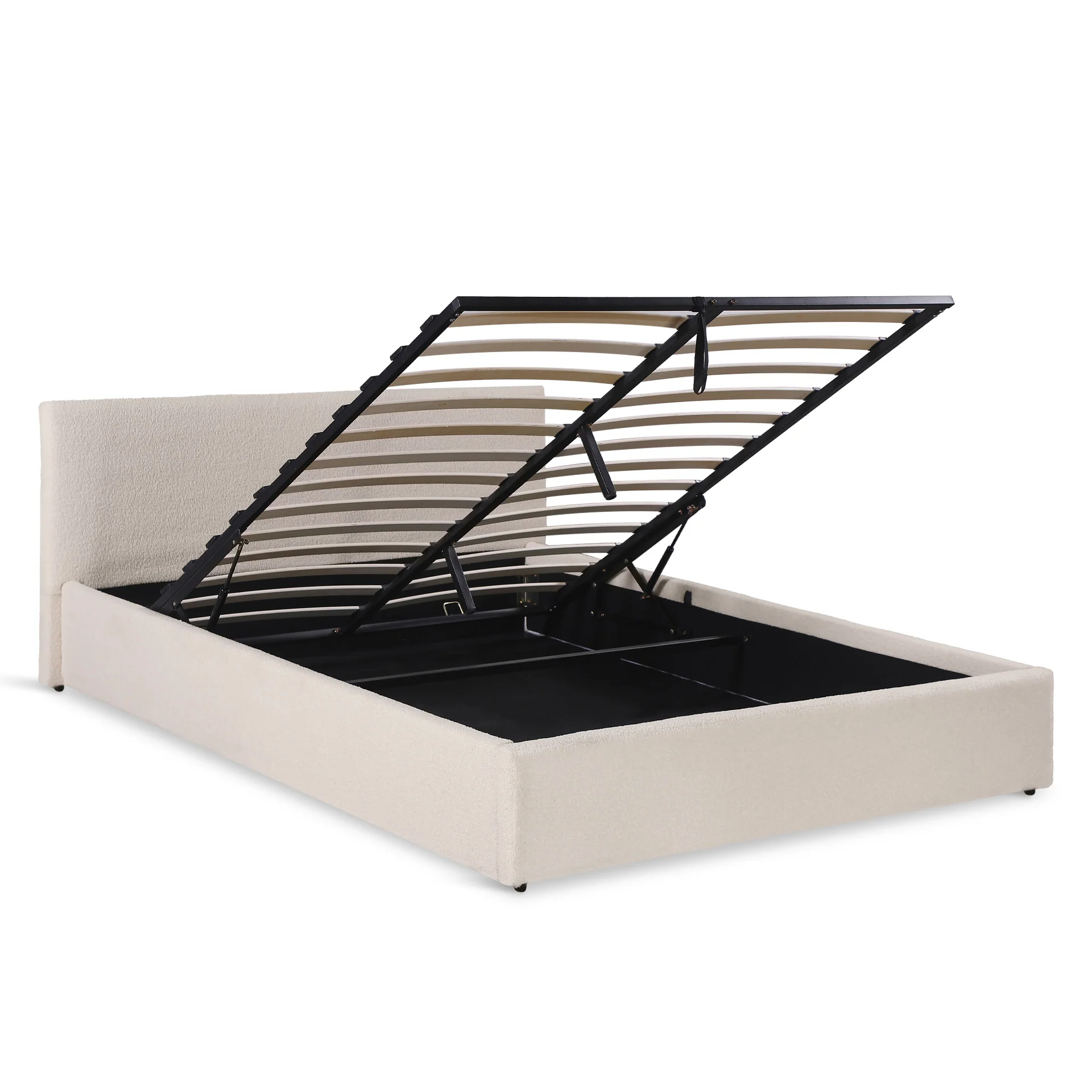 Lifteo Boucle Queen Gas Lift Bed Frame - Beige - Image 9