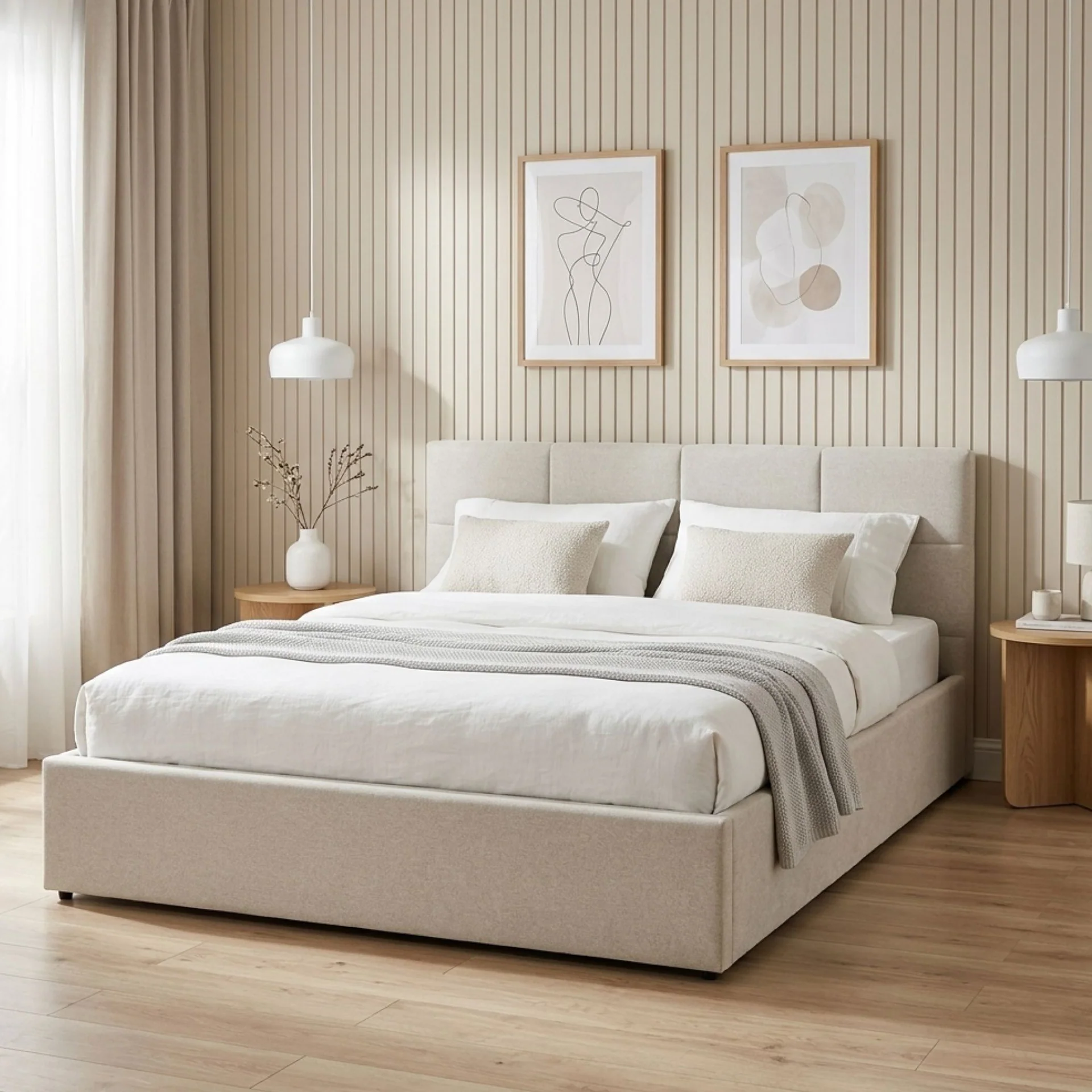Elevon Queen Gas Lift Bed Frame - Linen Grey - Image 4