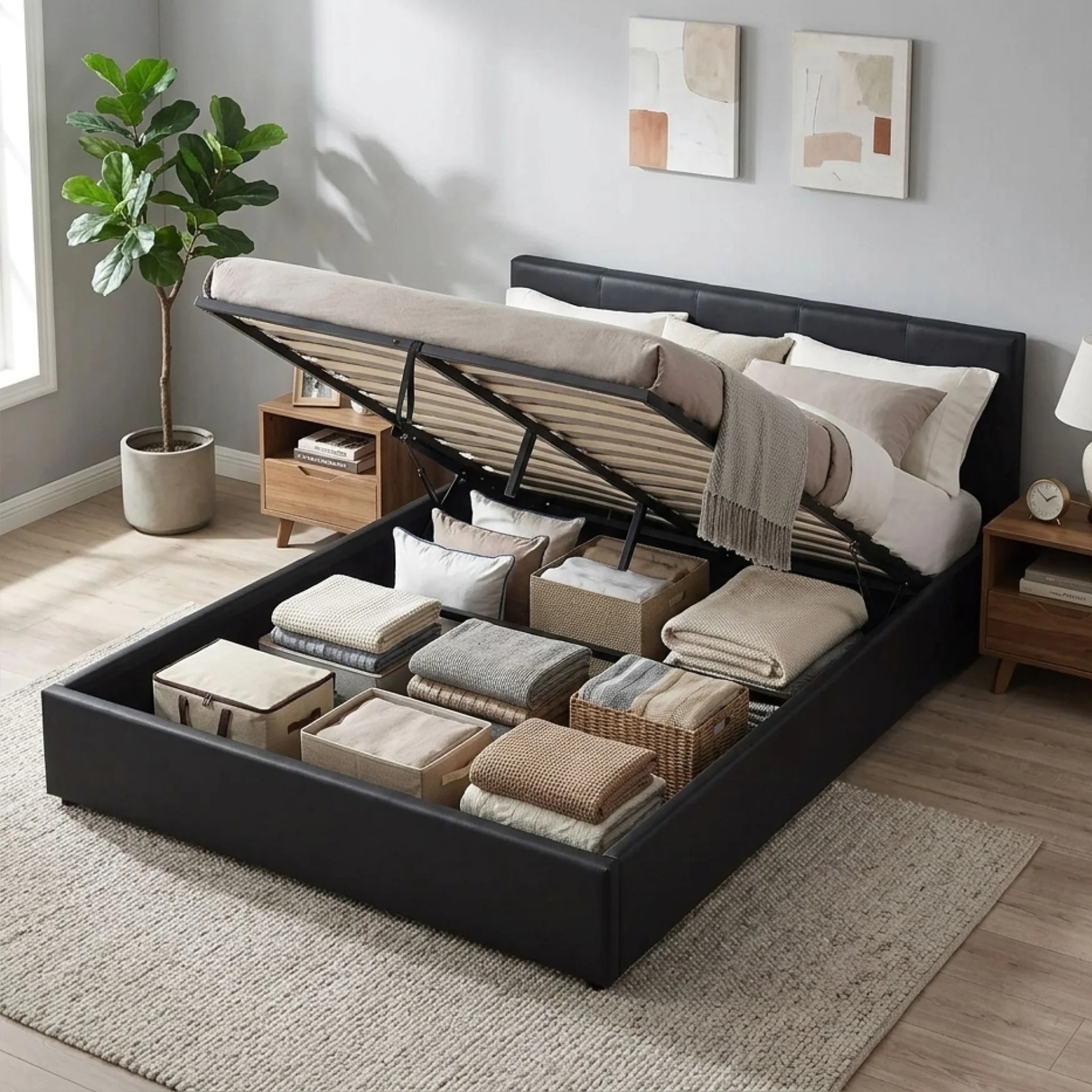 Purova PU Queen Gas Lift Bed Frame – Black