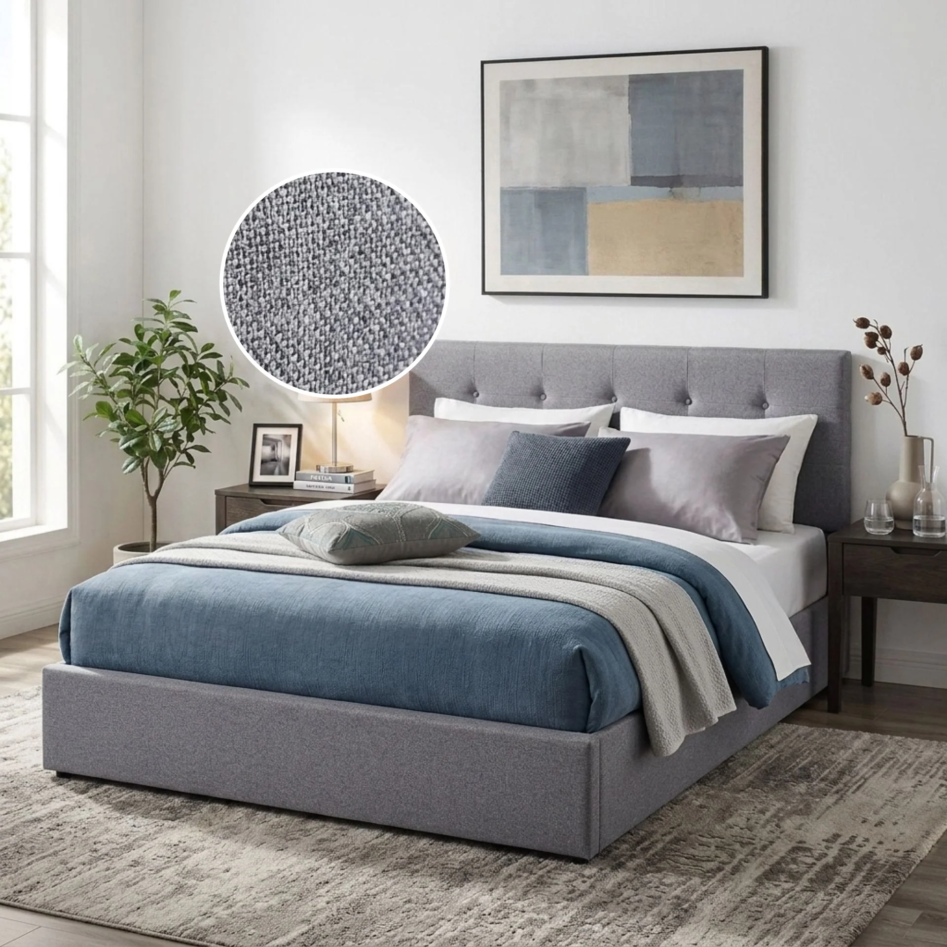 Lureva Linen Queen Gas Lift Bed Frame – Grey - Image 2