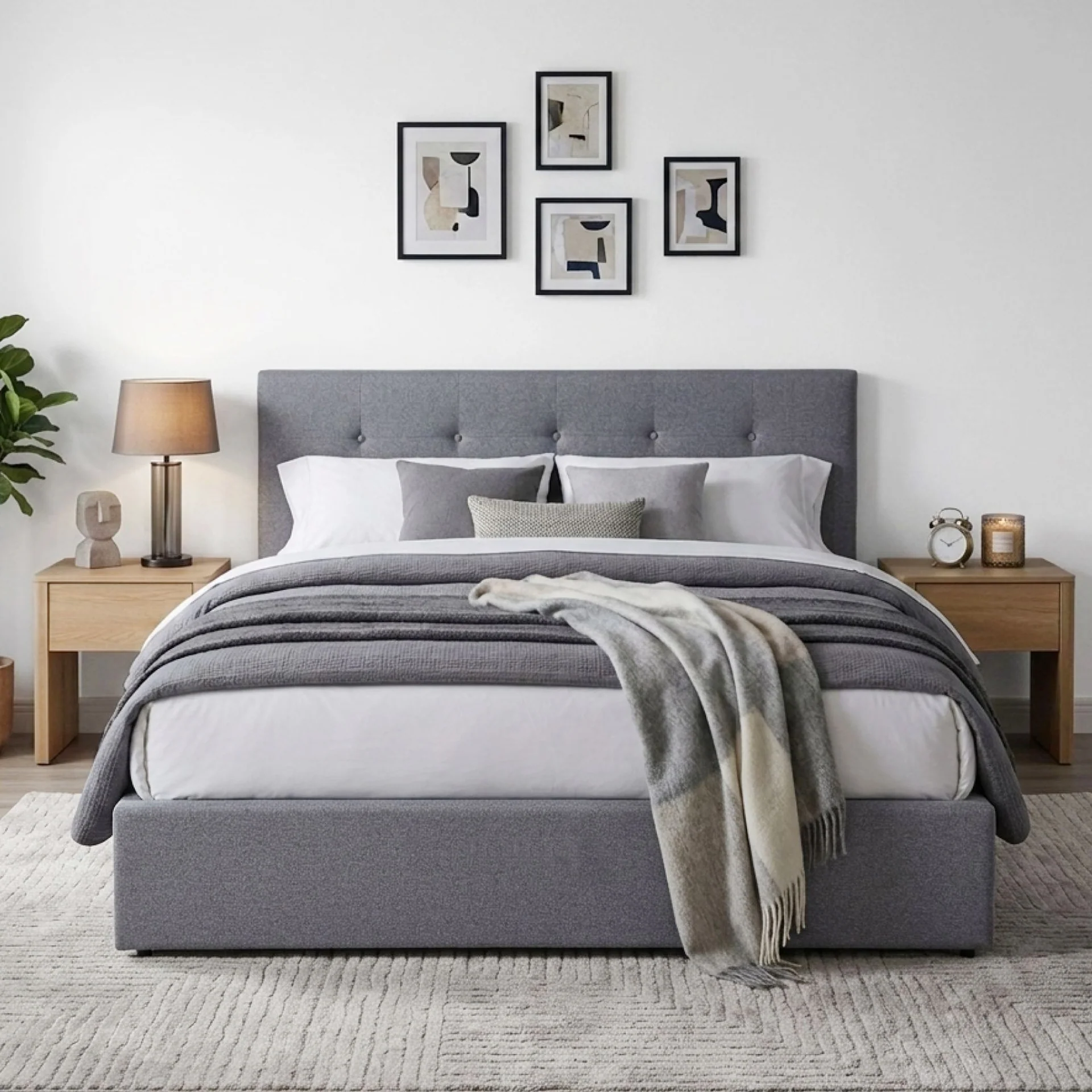 Lureva Linen Queen Gas Lift Bed Frame – Grey - Image 4