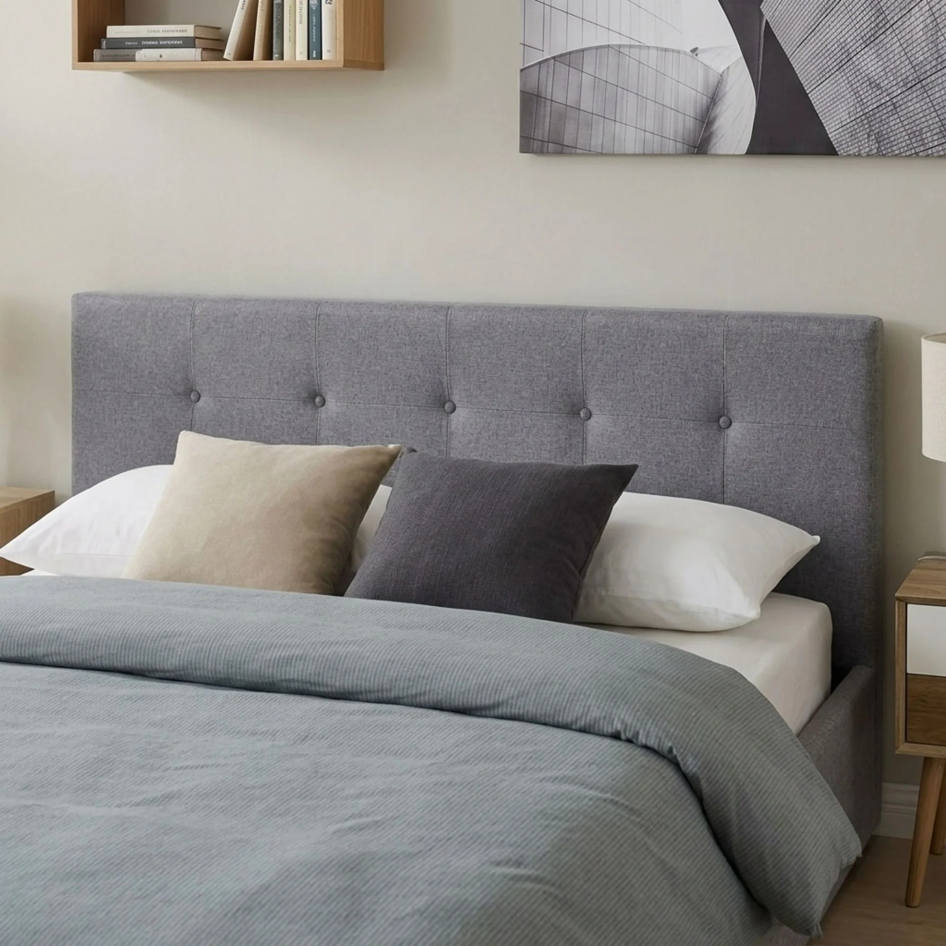 Lureva Linen Queen Gas Lift Bed Frame – Grey - Image 6
