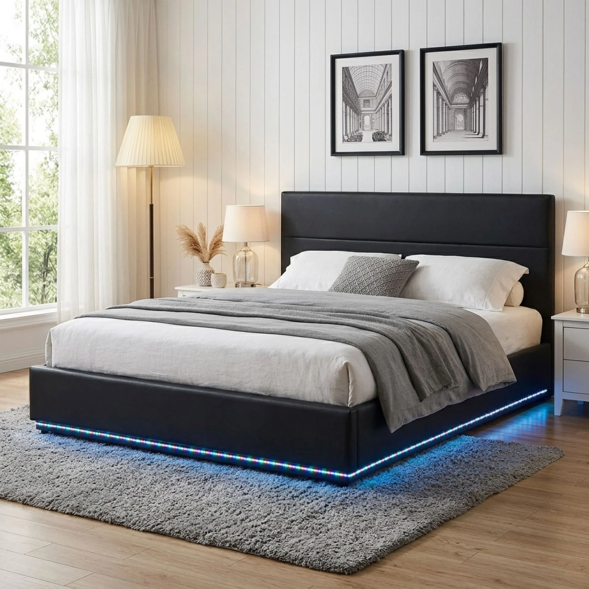 Lumetek PU Queen Gas Lift Bed Frame - Black