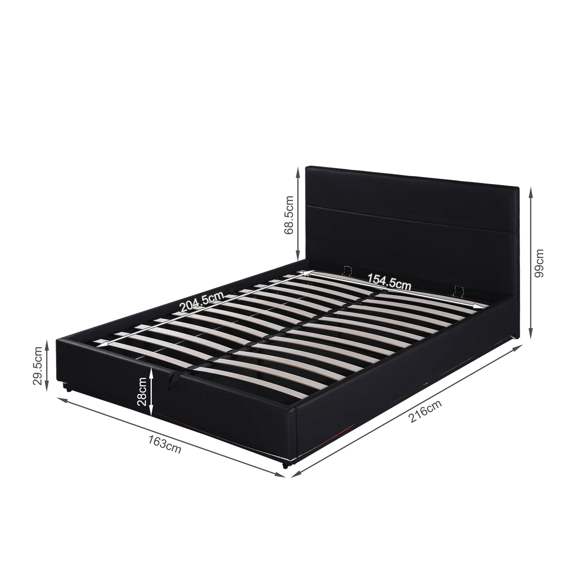 Lumetek PU Queen Gas Lift Bed Frame - Black - Image 14