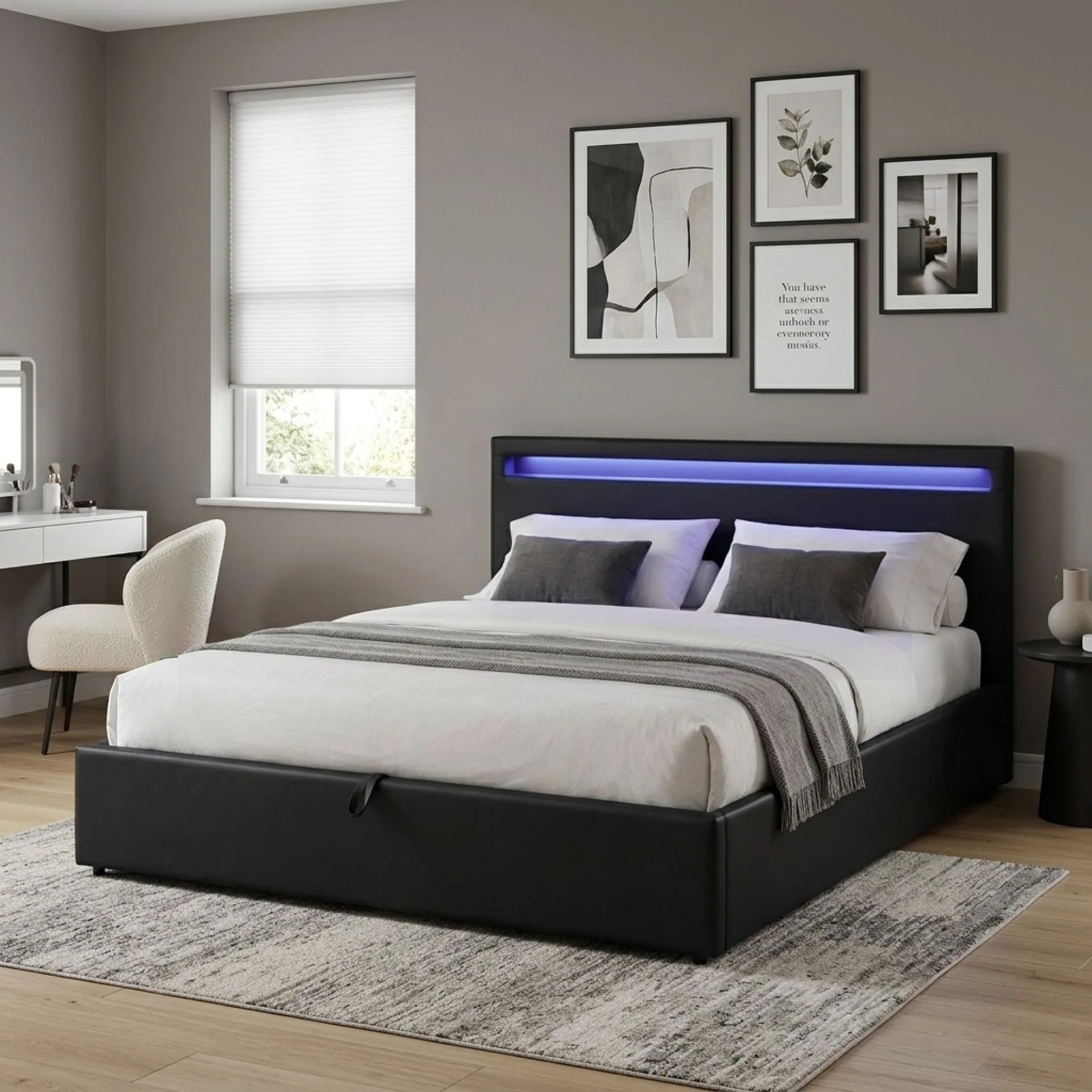 Glimora PU Queen Gas Lift Storage Bed Frame - Black