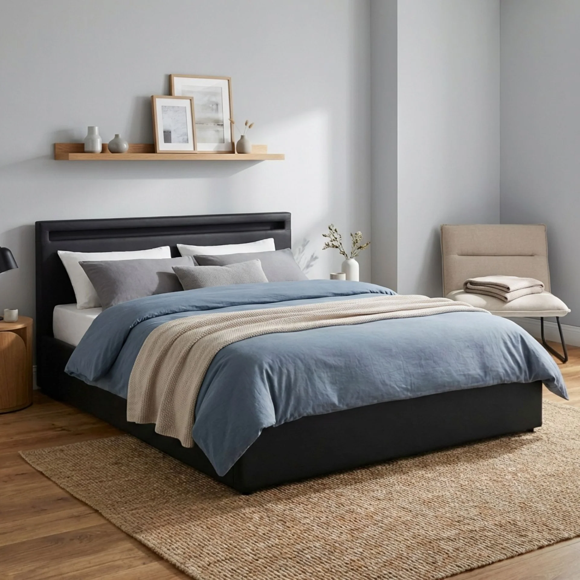 Glimora PU Queen Gas Lift Storage Bed Frame - Black - Image 4