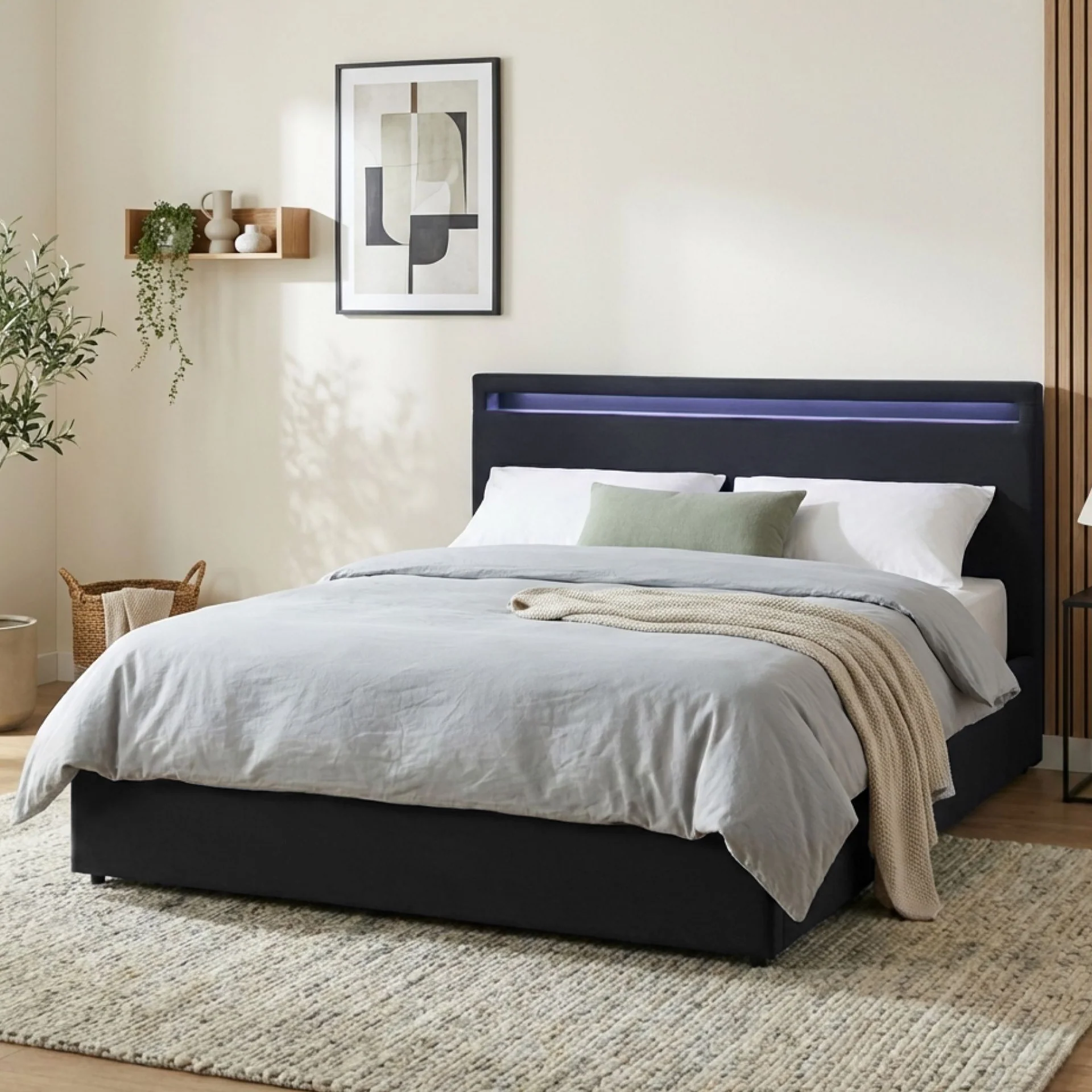 Glimora PU Queen Gas Lift Storage Bed Frame - Black - Image 5
