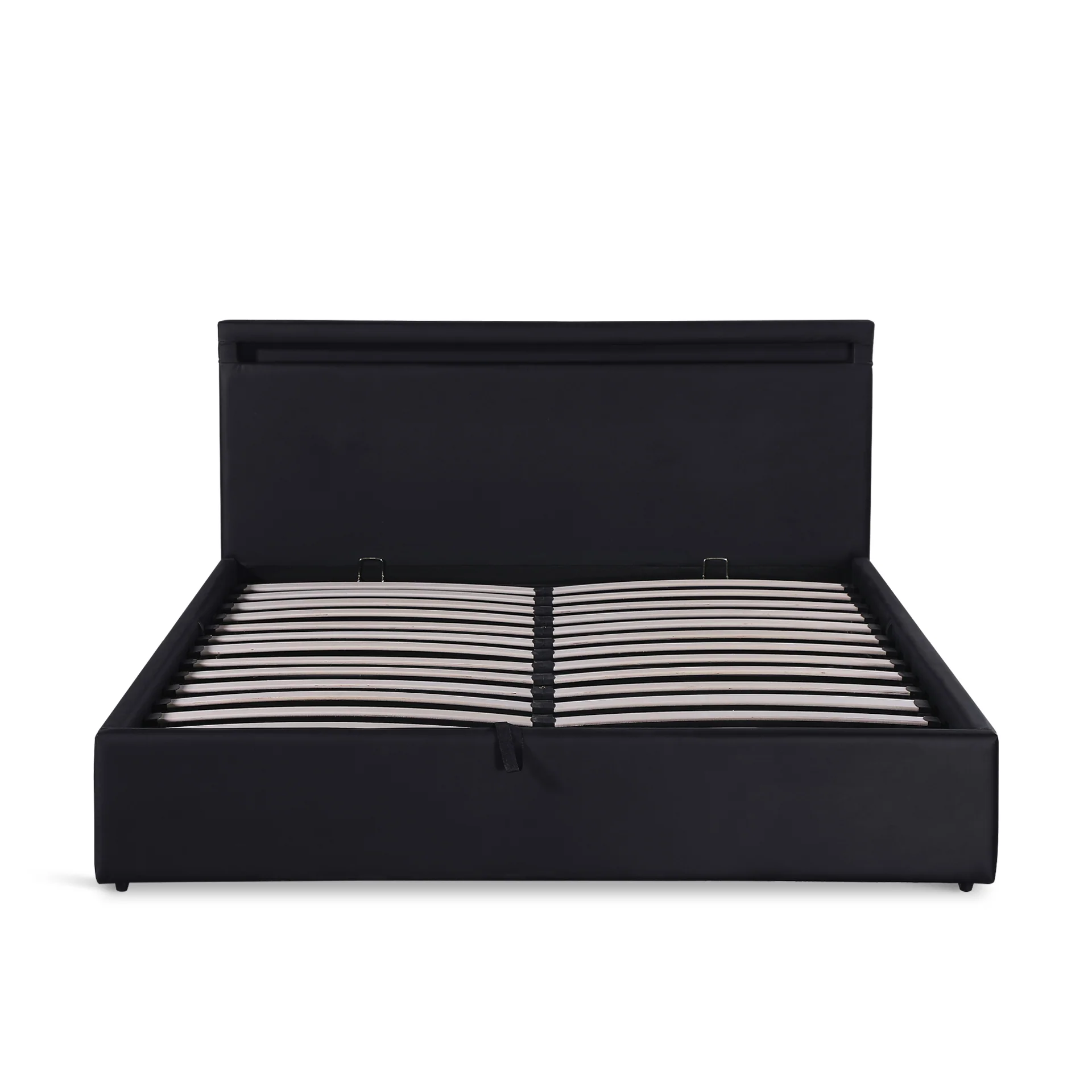 Glimora PU Queen Gas Lift Storage Bed Frame - Black - Image 9