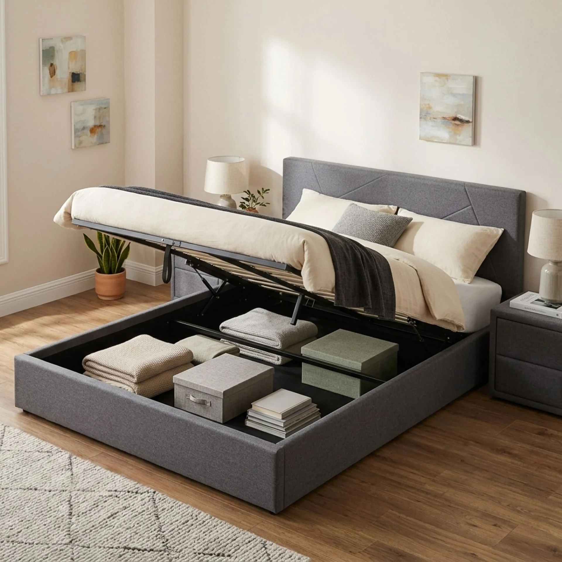 Geova Queen Gas Lift Bed Frame - Dark Grey