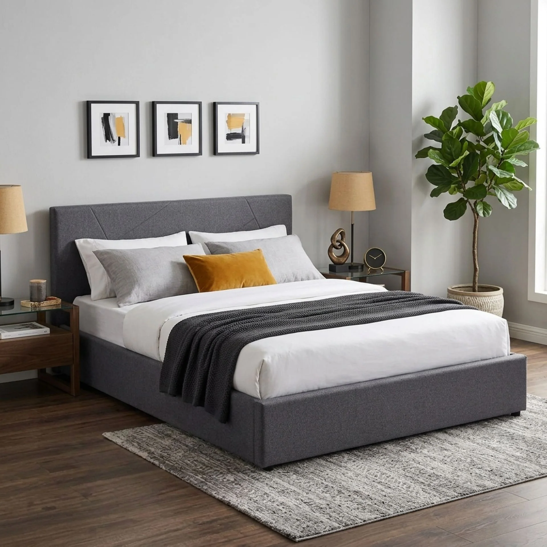 Geova Queen Gas Lift Bed Frame - Dark Grey - Image 4