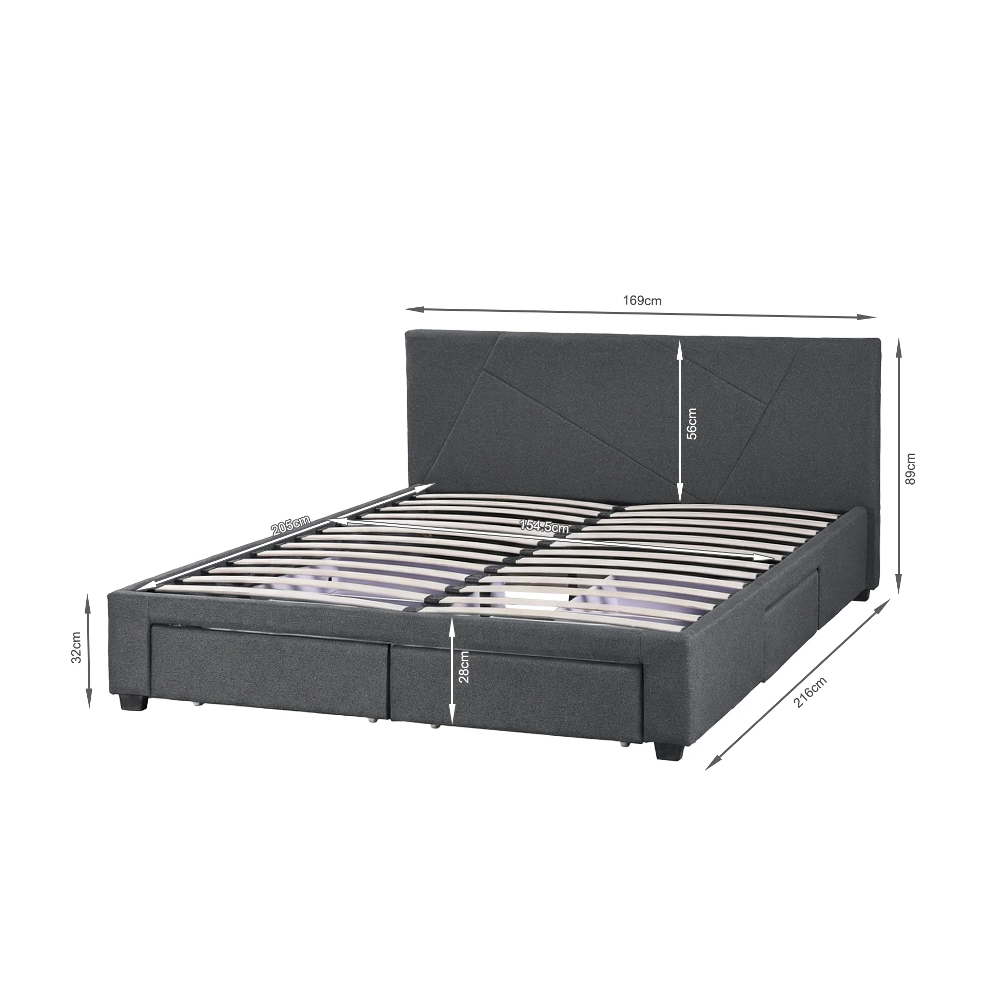 Geolux Queen Bed Frame with 4 Drawers - Dark Grey - Image 12