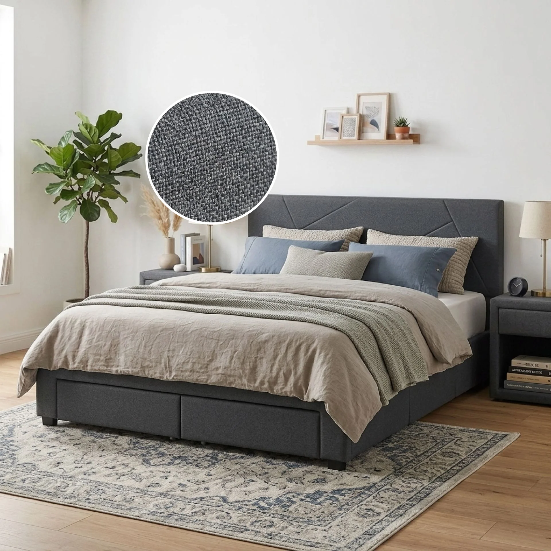 Geolux Queen Bed Frame with 4 Drawers - Dark Grey - Image 2