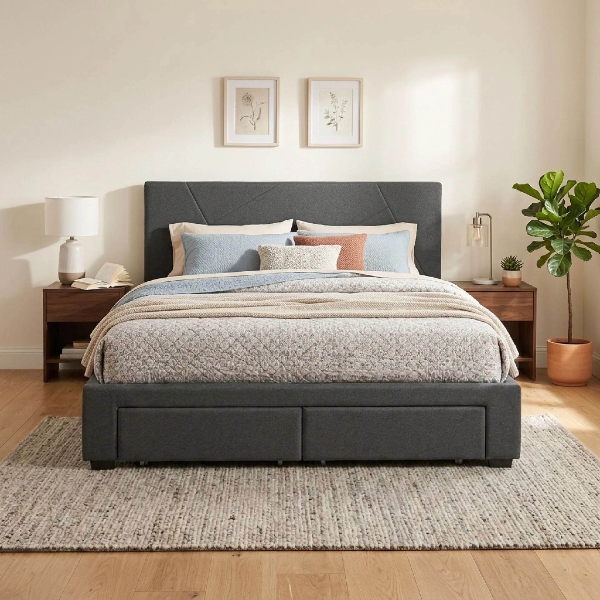 Geolux Queen Bed Frame with 4 Drawers - Dark Grey - Image 3