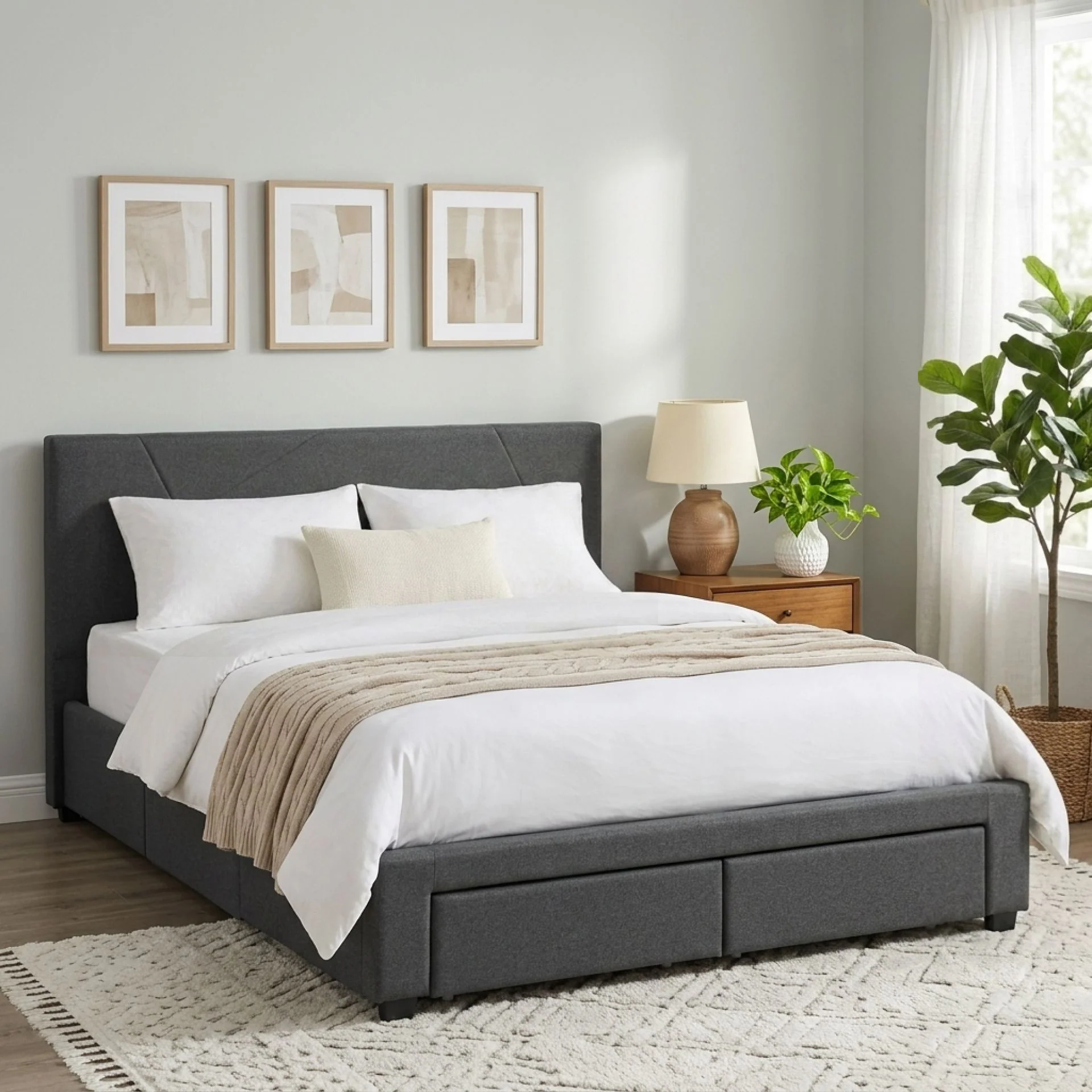 Geolux Queen Bed Frame with 4 Drawers - Dark Grey - Image 4