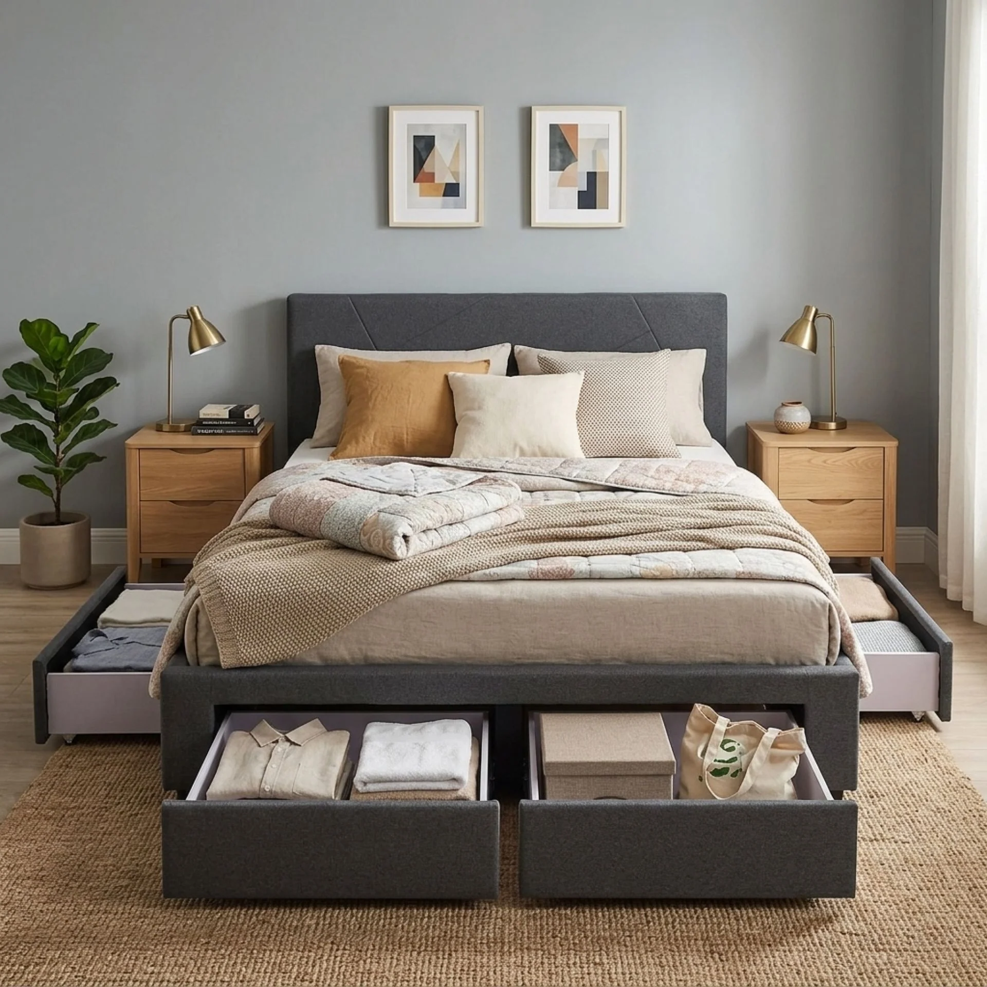 Geolux Queen Bed Frame with 4 Drawers - Dark Grey - Image 5