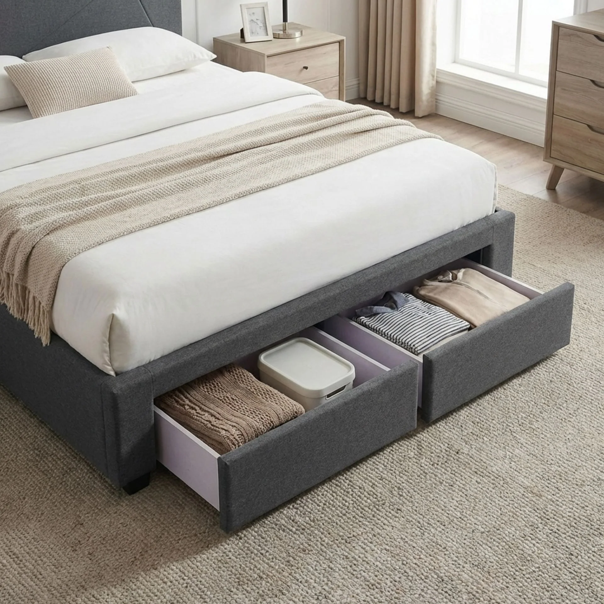 Geolux Queen Bed Frame with 4 Drawers - Dark Grey - Image 7