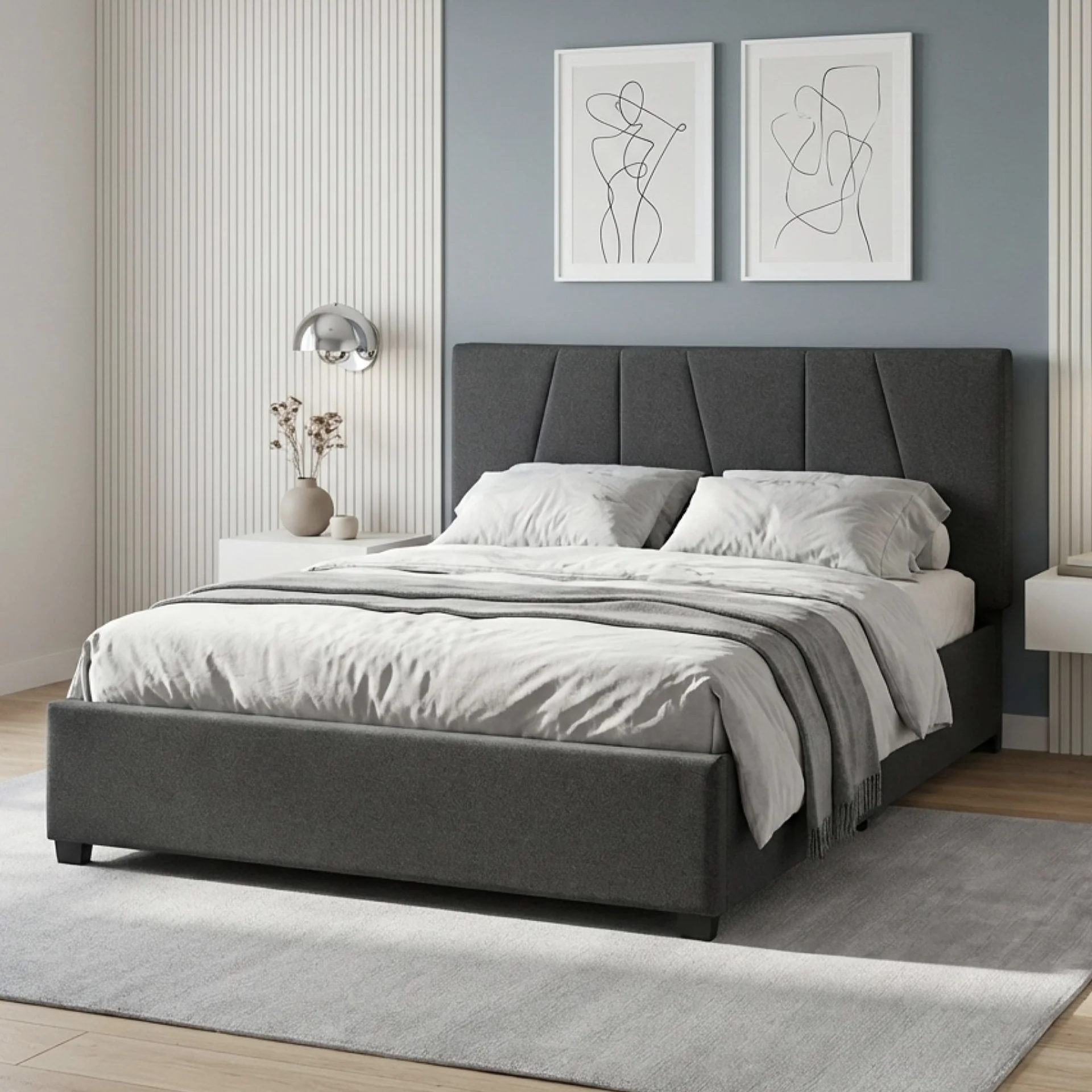 Wireva Linen Queen Bed Frame With 4 Drawers - Dark Grey - Image 4