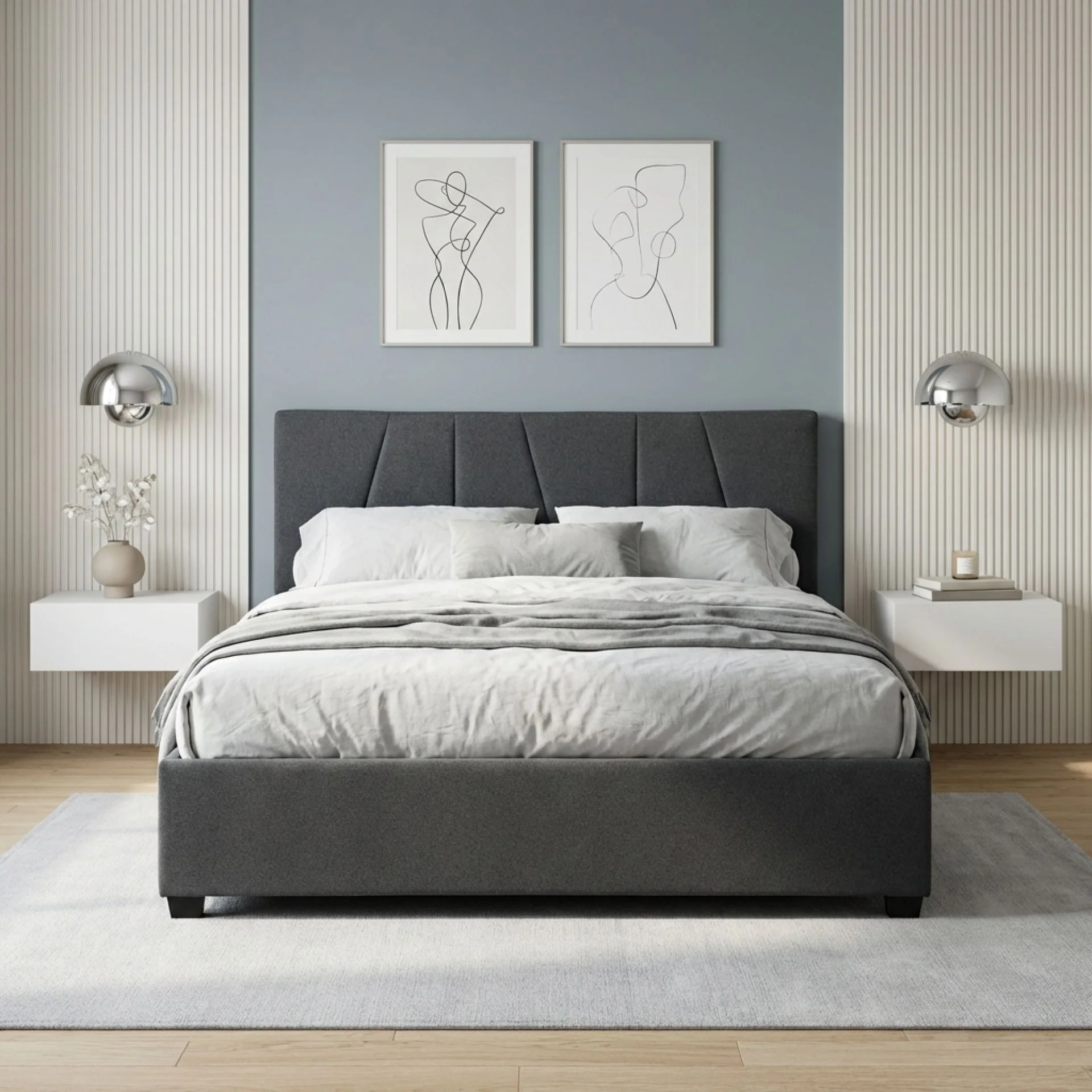Wireva Linen Queen Bed Frame With 4 Drawers - Dark Grey - Image 5