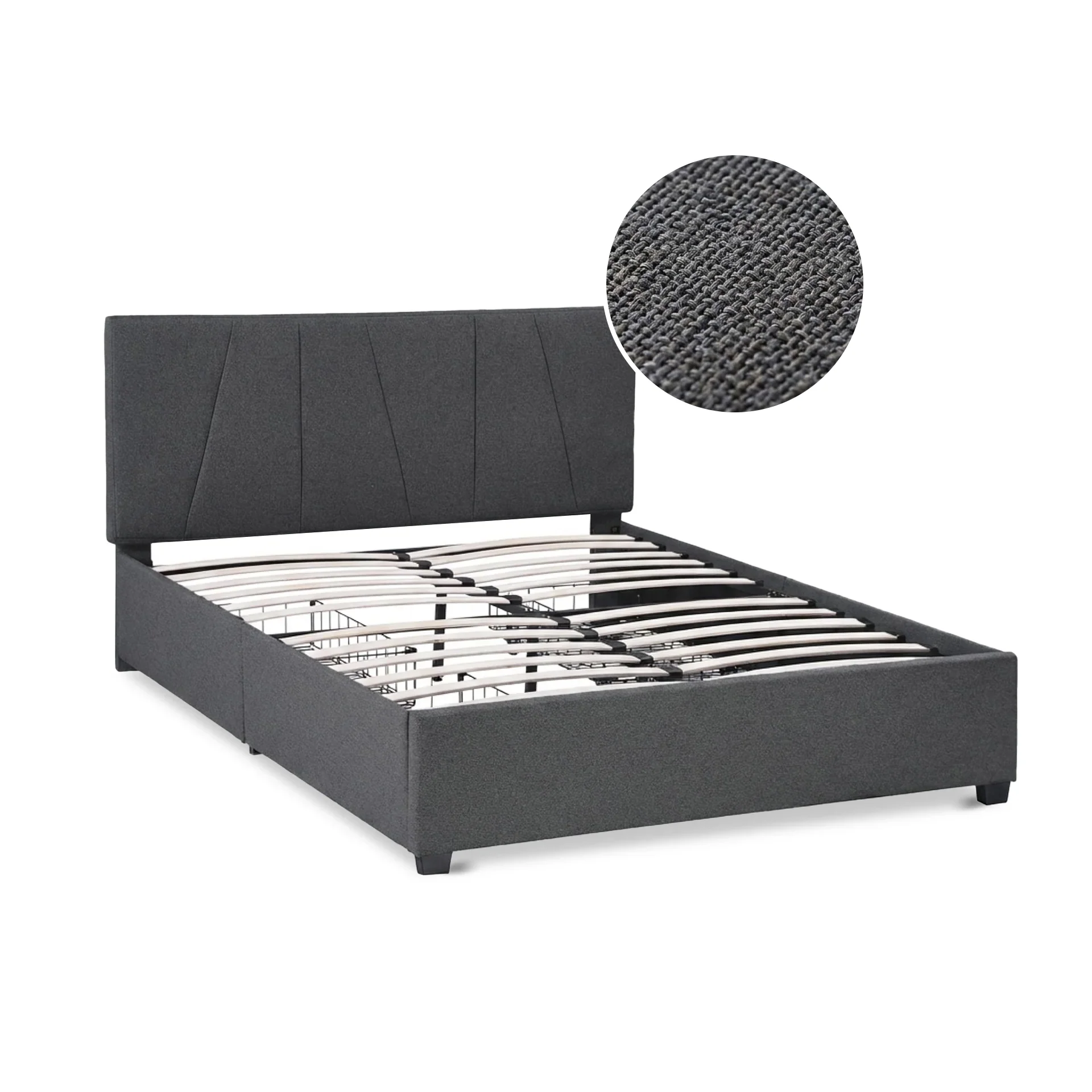 Wireva Linen Queen Bed Frame With 4 Drawers - Dark Grey - Image 6