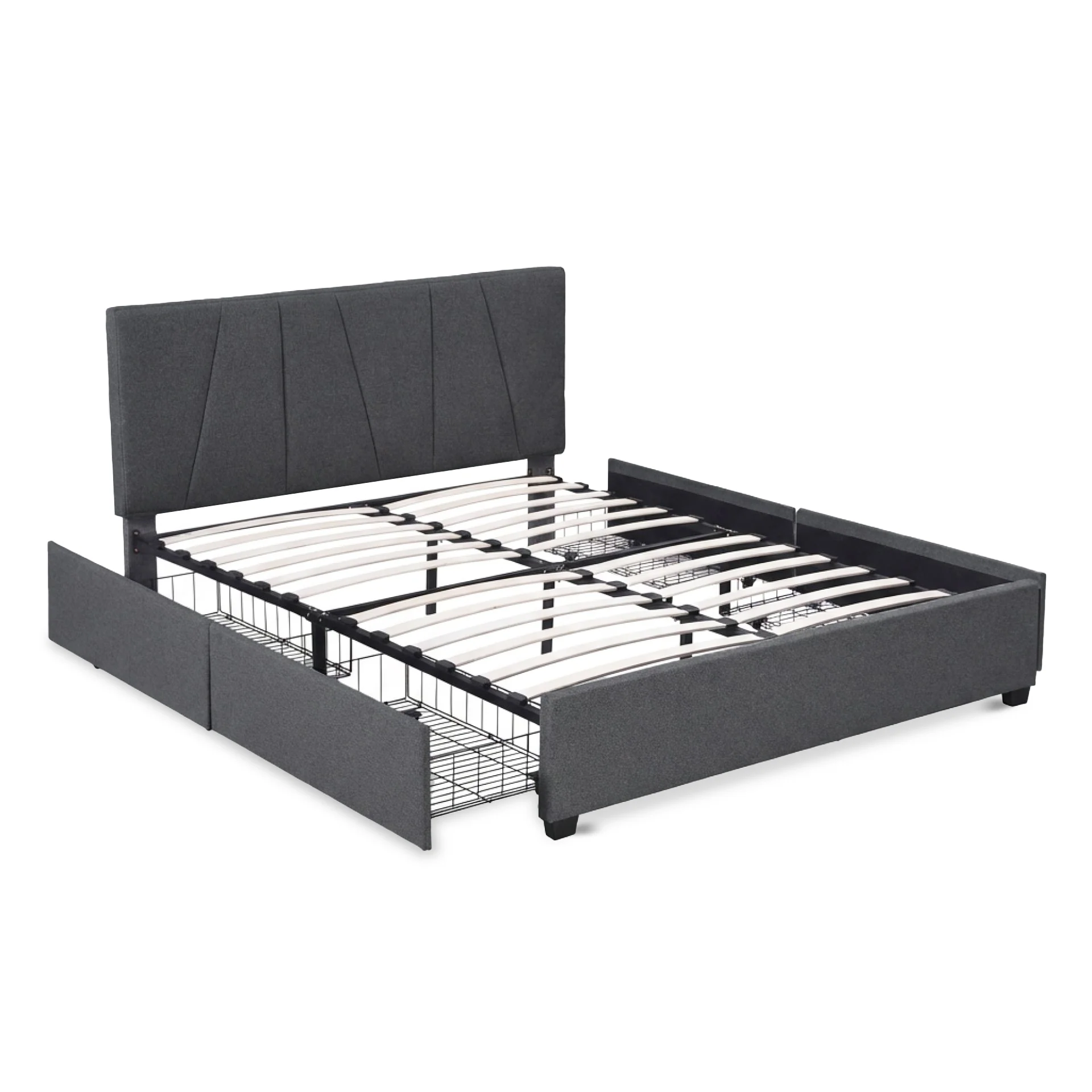 Wireva Linen Queen Bed Frame With 4 Drawers - Dark Grey - Image 7