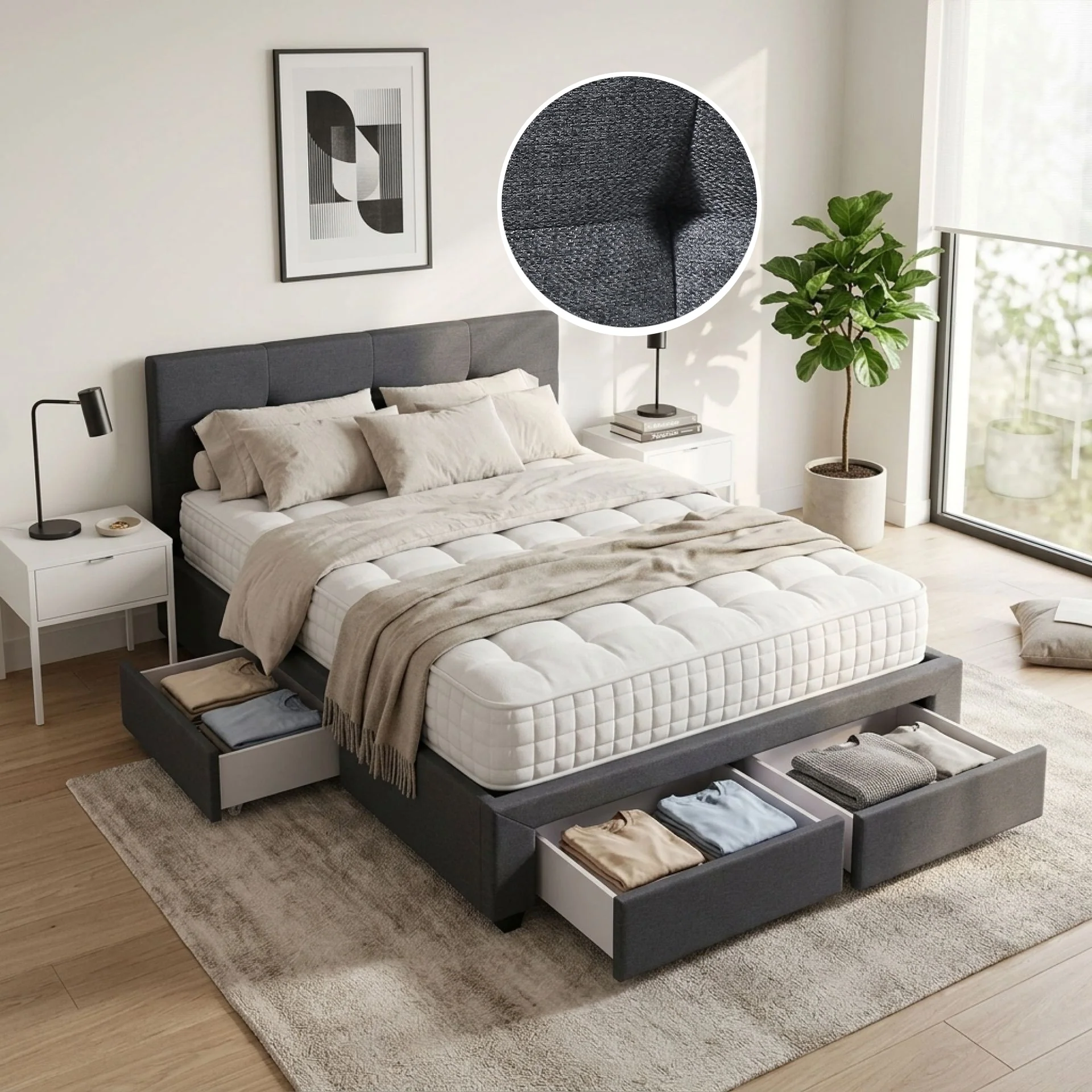 Tuffen Queen Bed Frame with 4 Drawers – Grey - Image 2