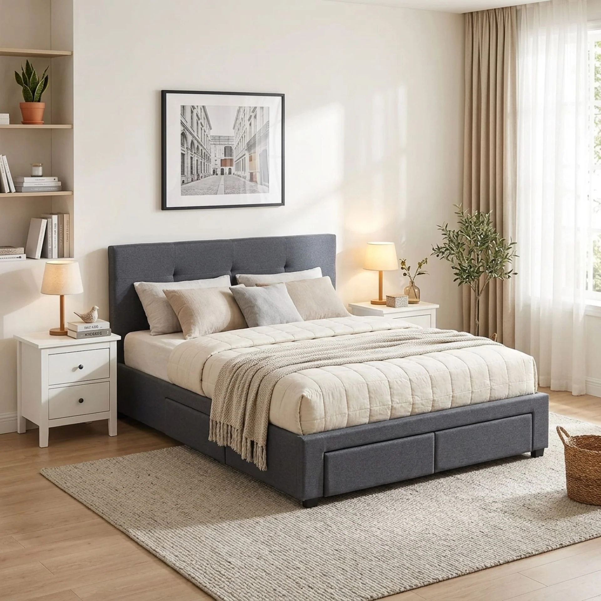 Tuffen Queen Bed Frame with 4 Drawers – Grey - Image 3