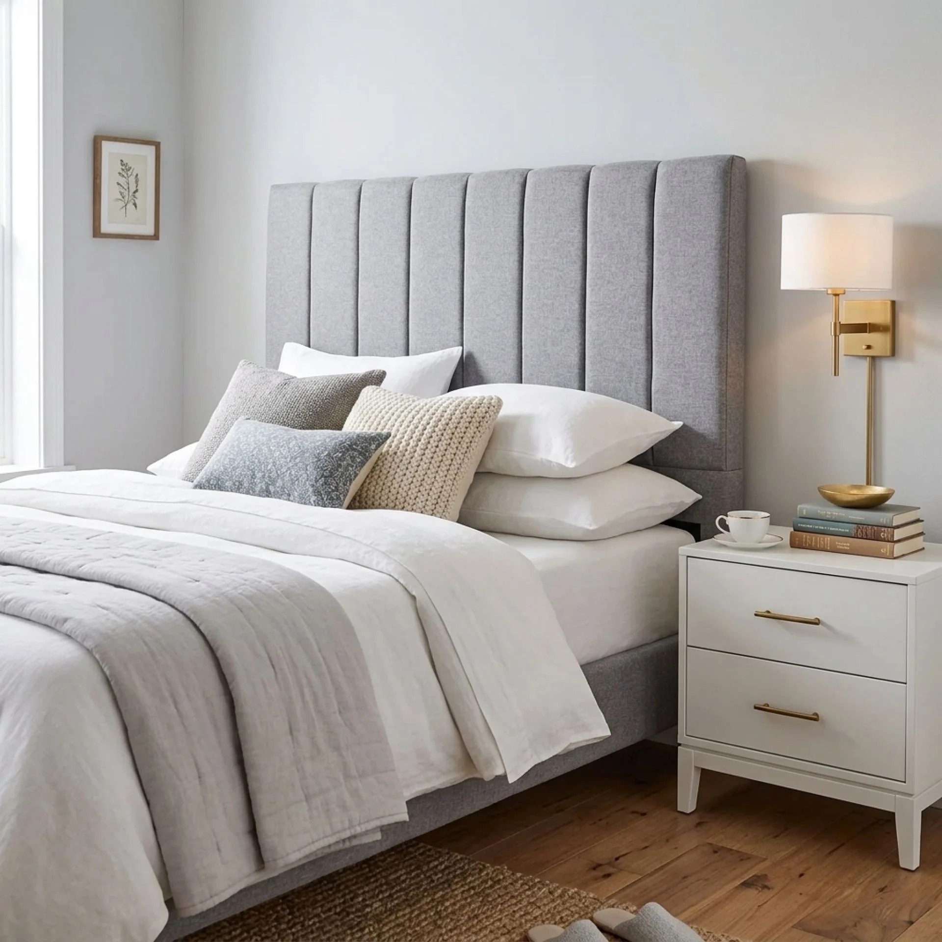 Linesta Queen Upholstered Headboard - Light Grey